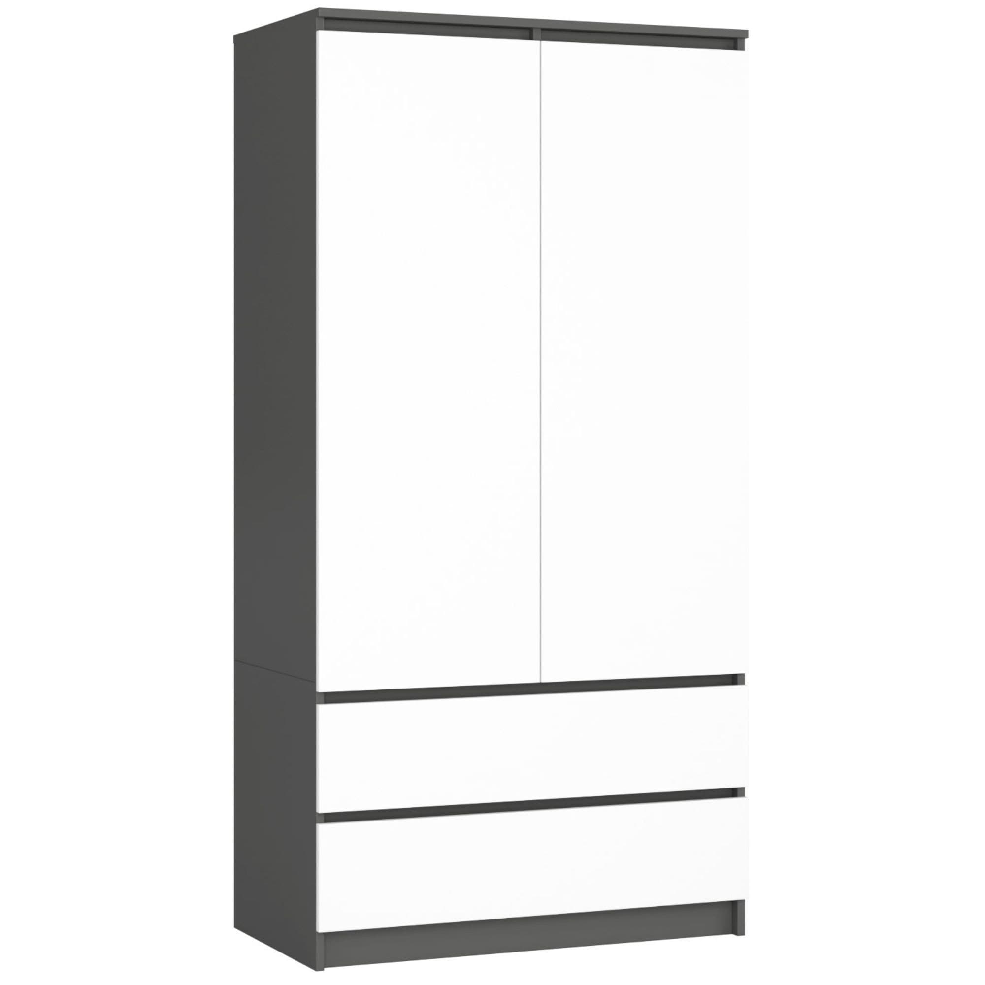 Šatníková skriňa CLP S 90 cm 2 dvere 2 zásuvky grafitovo sivá/biela