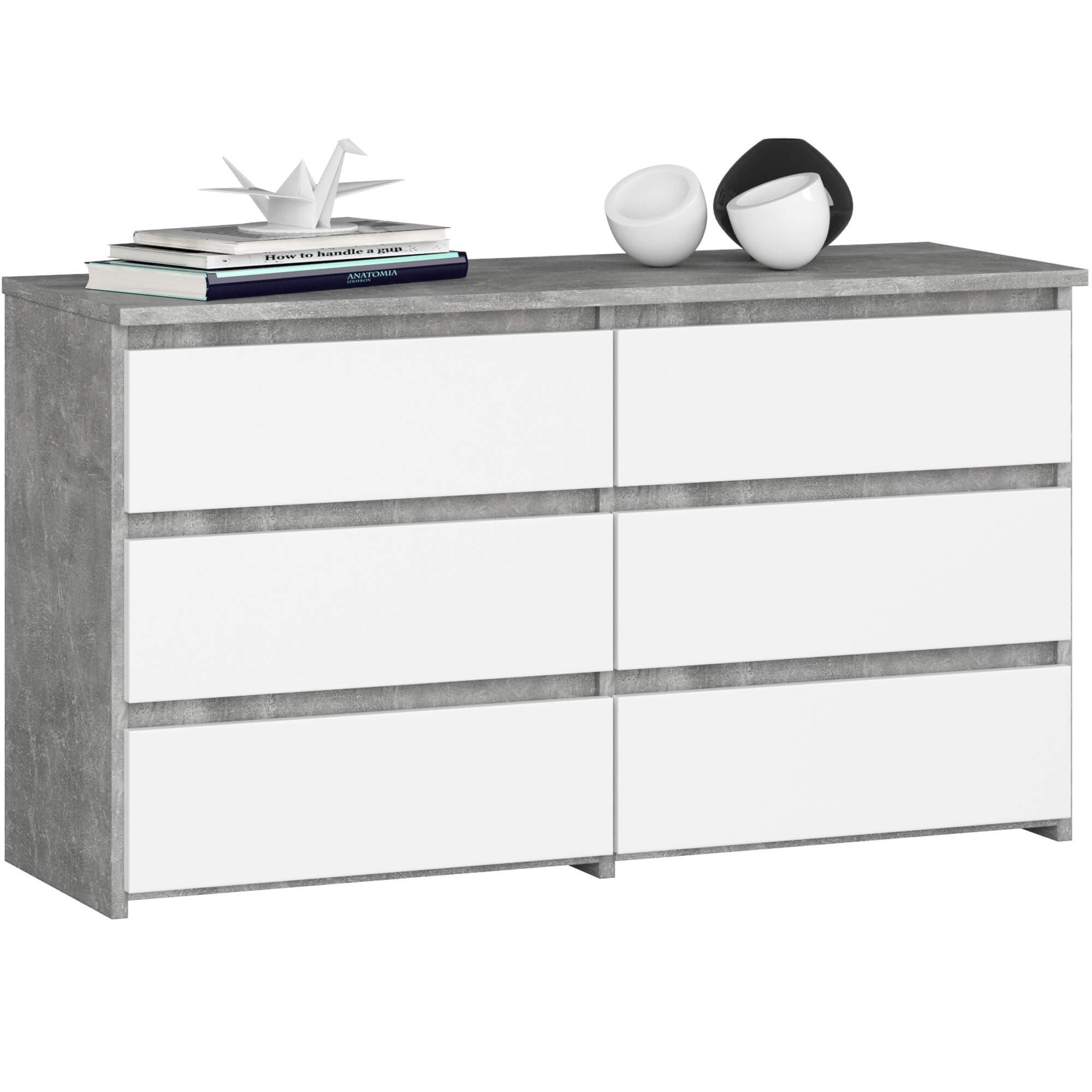 Komoda CL 100 cm 6 zásuviek betón/biela 1