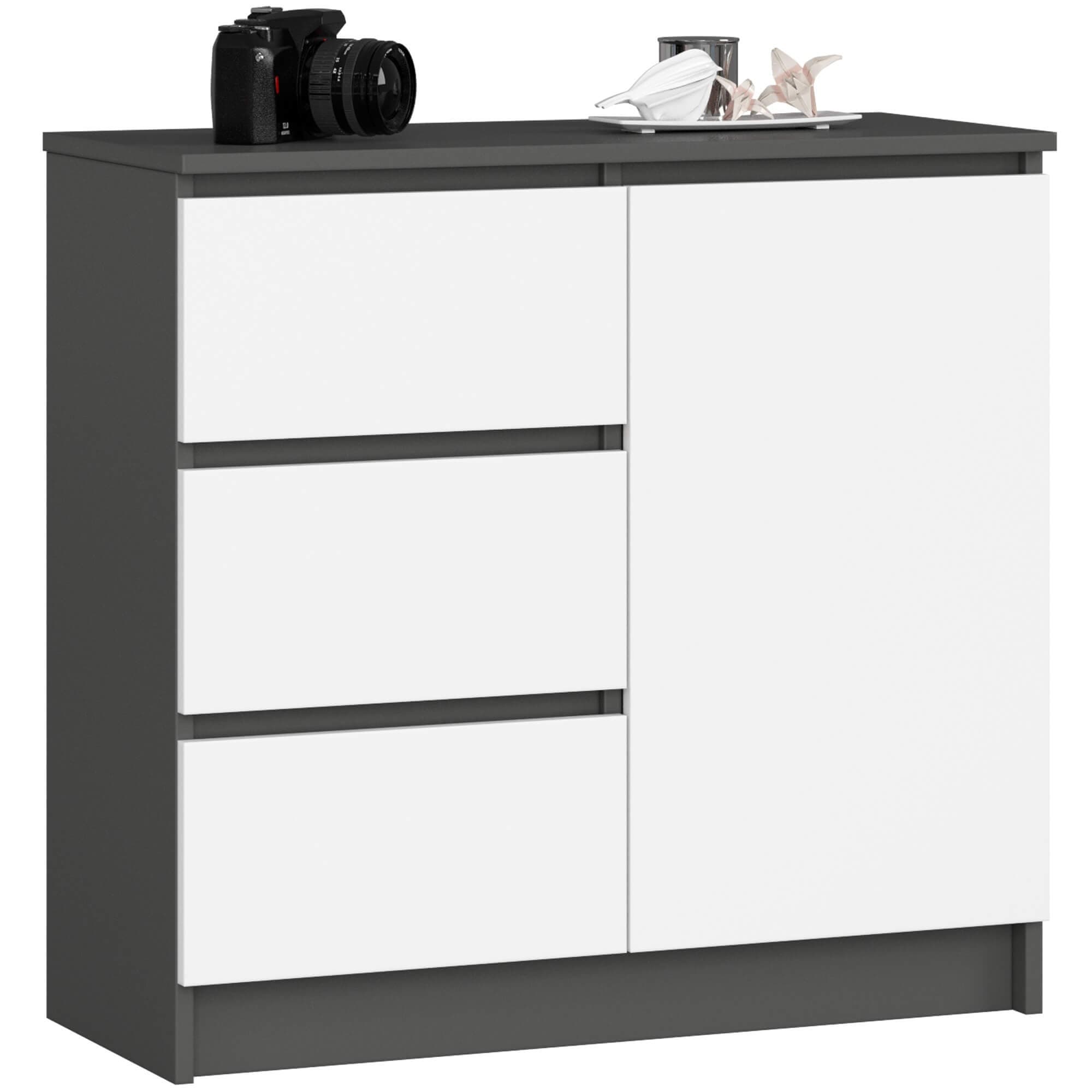Komoda JERRY K 80 cm jedny dvere 3 zásuvky šedá/biela 1