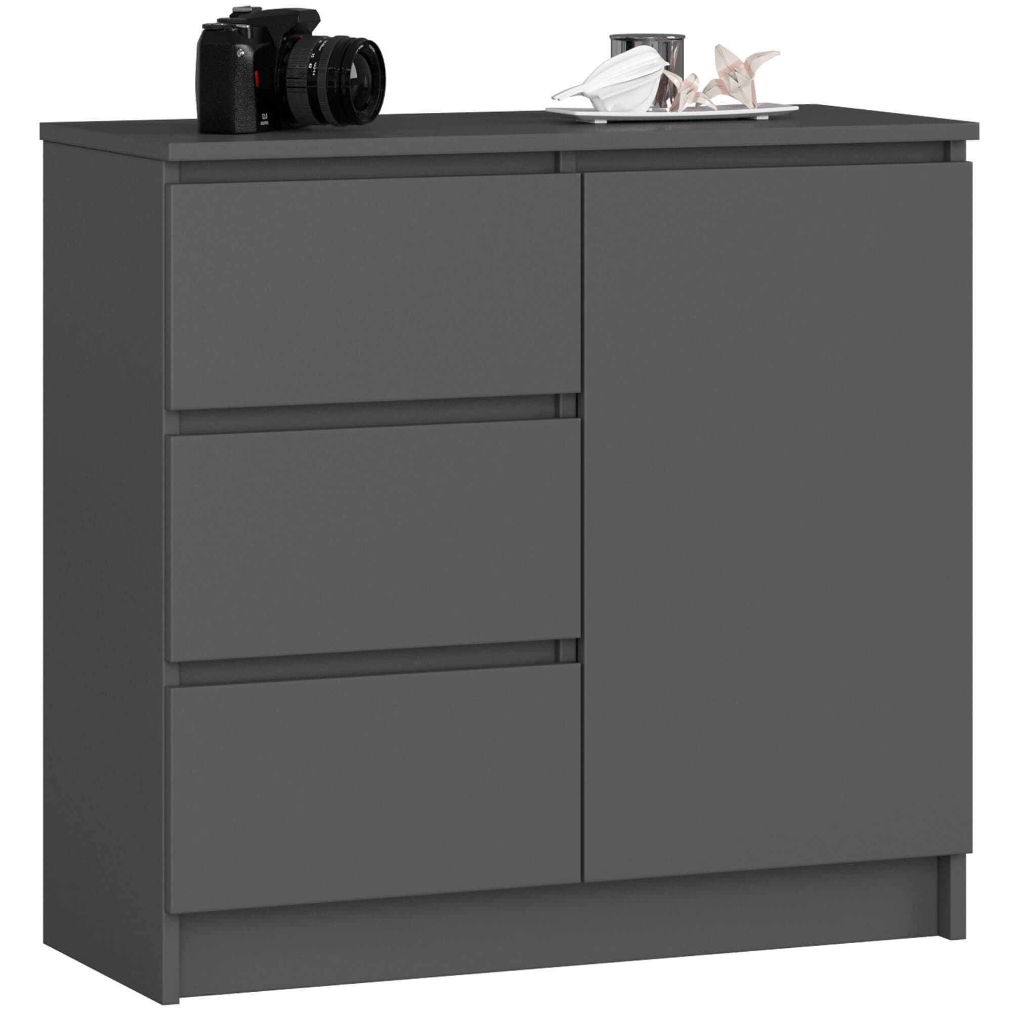 Komoda JERRY K 80 cm 1 dvere 3 zásuvky grafitovo šedá 1