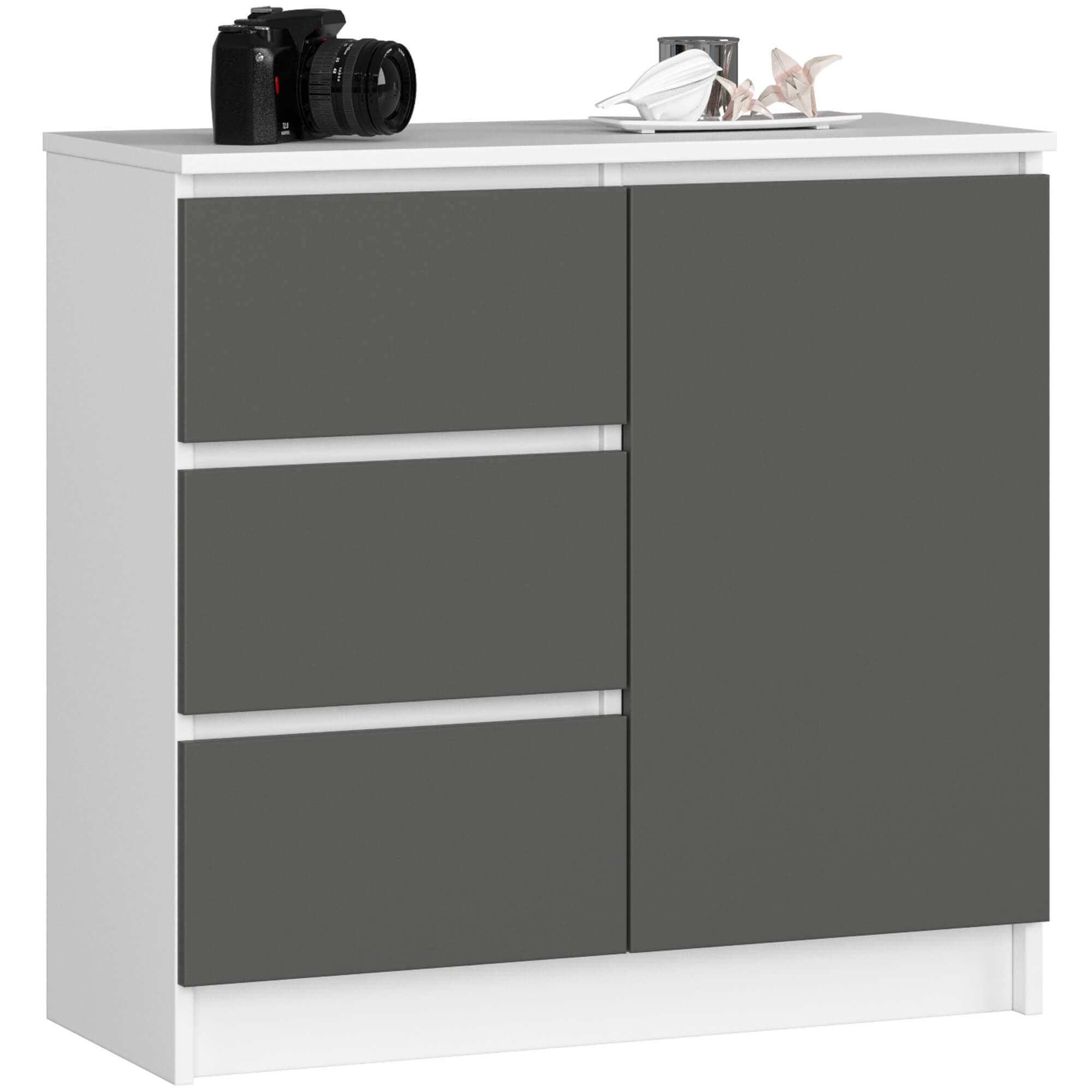 Komoda JERRY K 80 cm 1 dvere 3 zásuvky biela/šedá 1