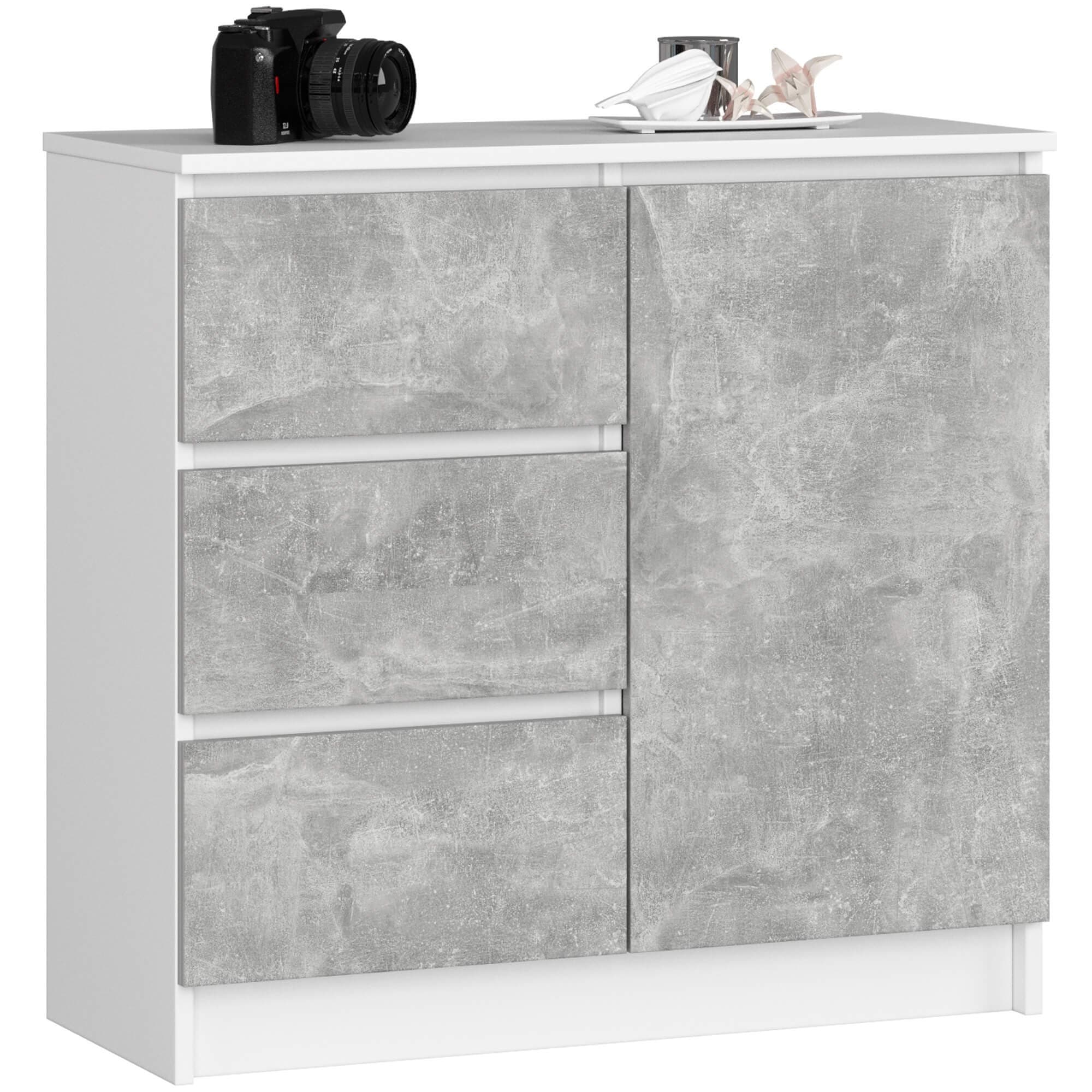 Komoda JERRY K 80 cm 1 dvere 3 zásuvky biela/betón