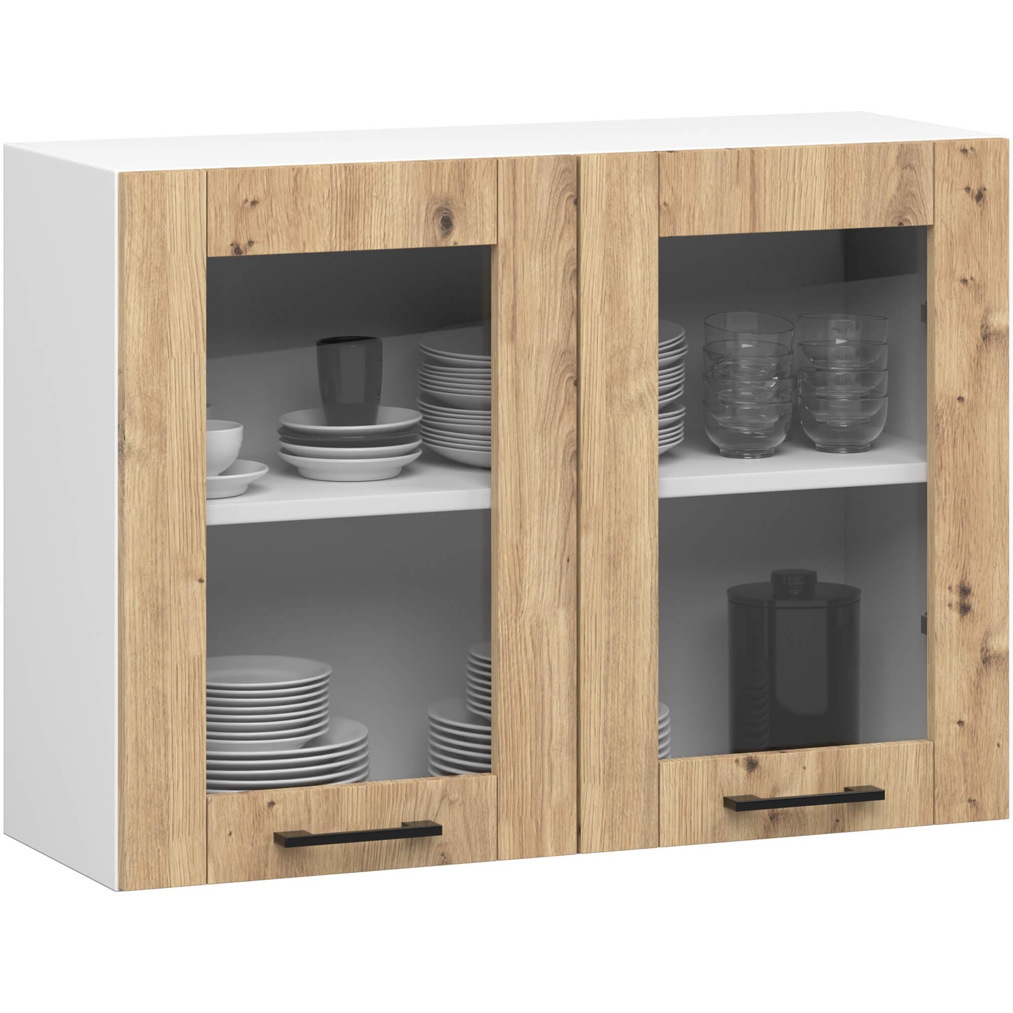 Závesná kuchynská skrinka OLIVIE W 80x58 cm matná biela/dub remeselný