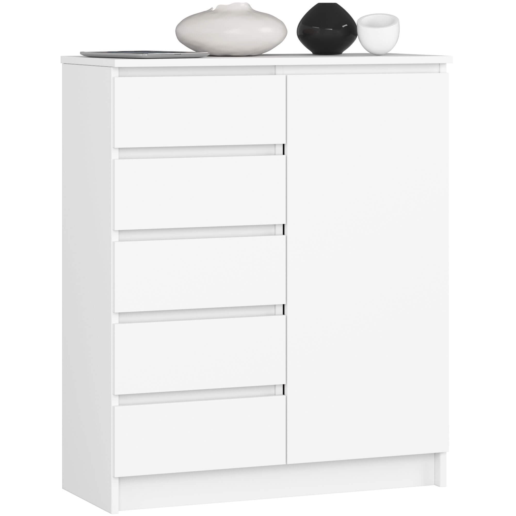 Komoda JERRY 80 cm 1 dvere 5 zásuviek biela 1
