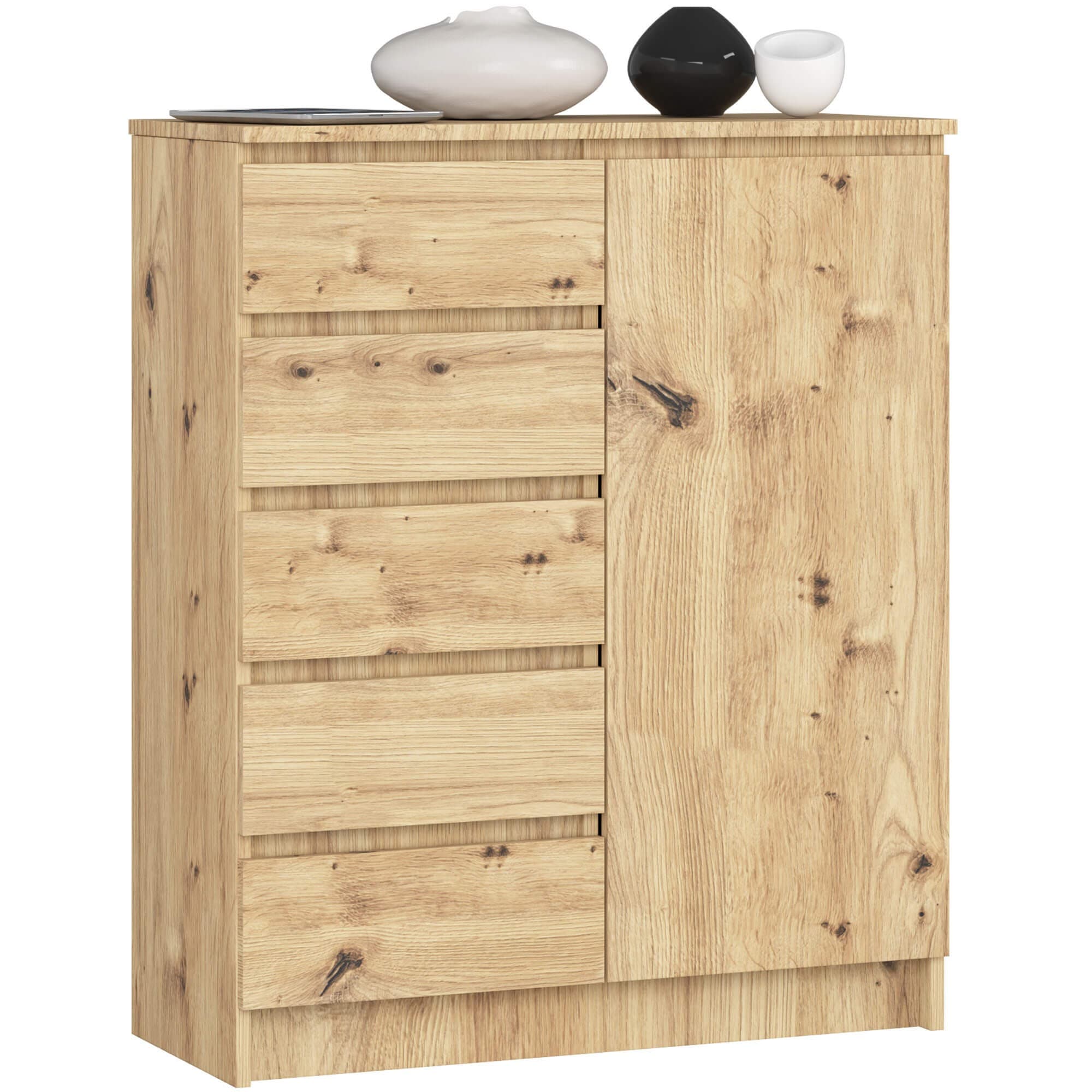 Komoda JERRY 80 cm 1 dvere 5 zásuviek remeselný dub 1