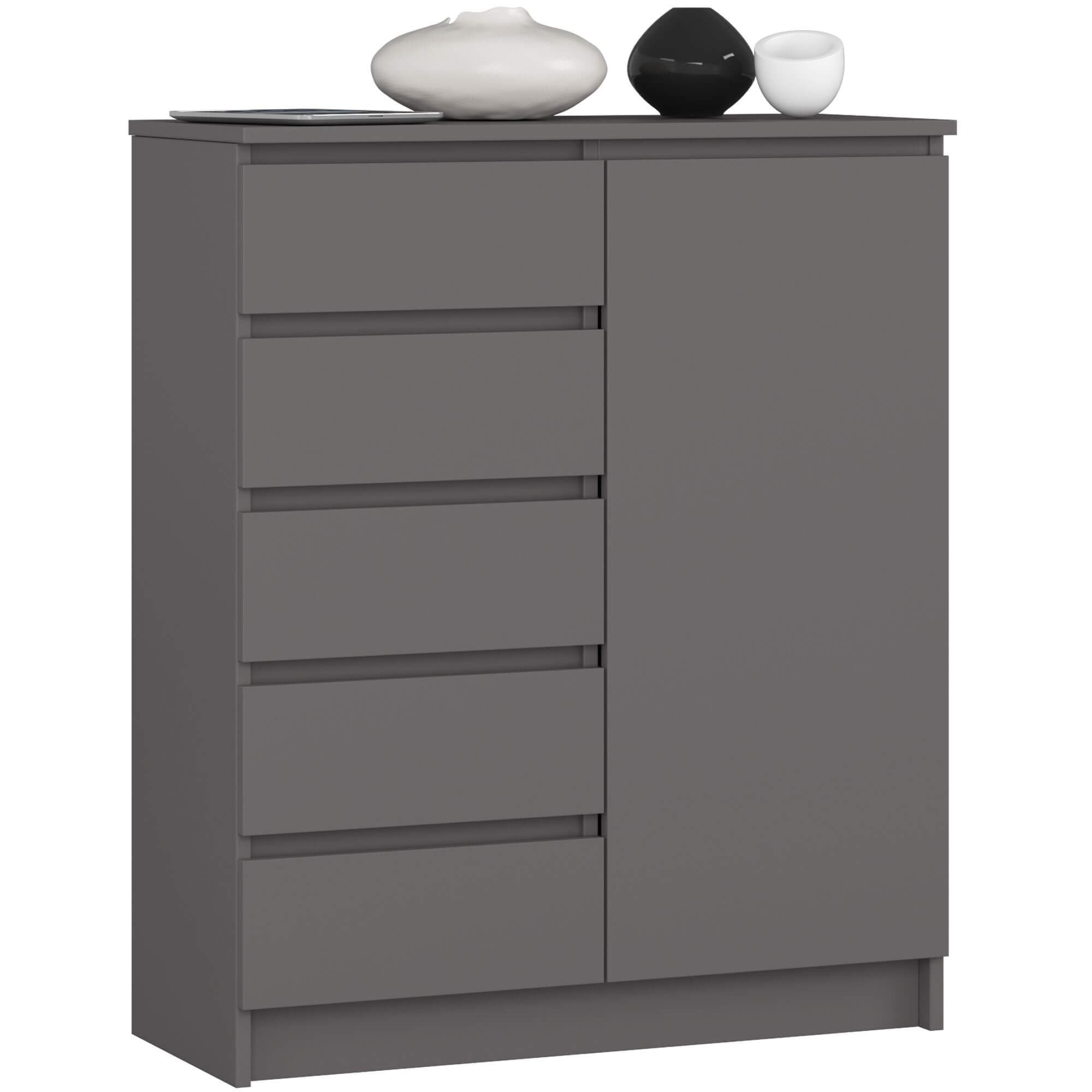 Komoda JERRY 80 cm 1 dvere 5 zásuviek antracitovo sivá