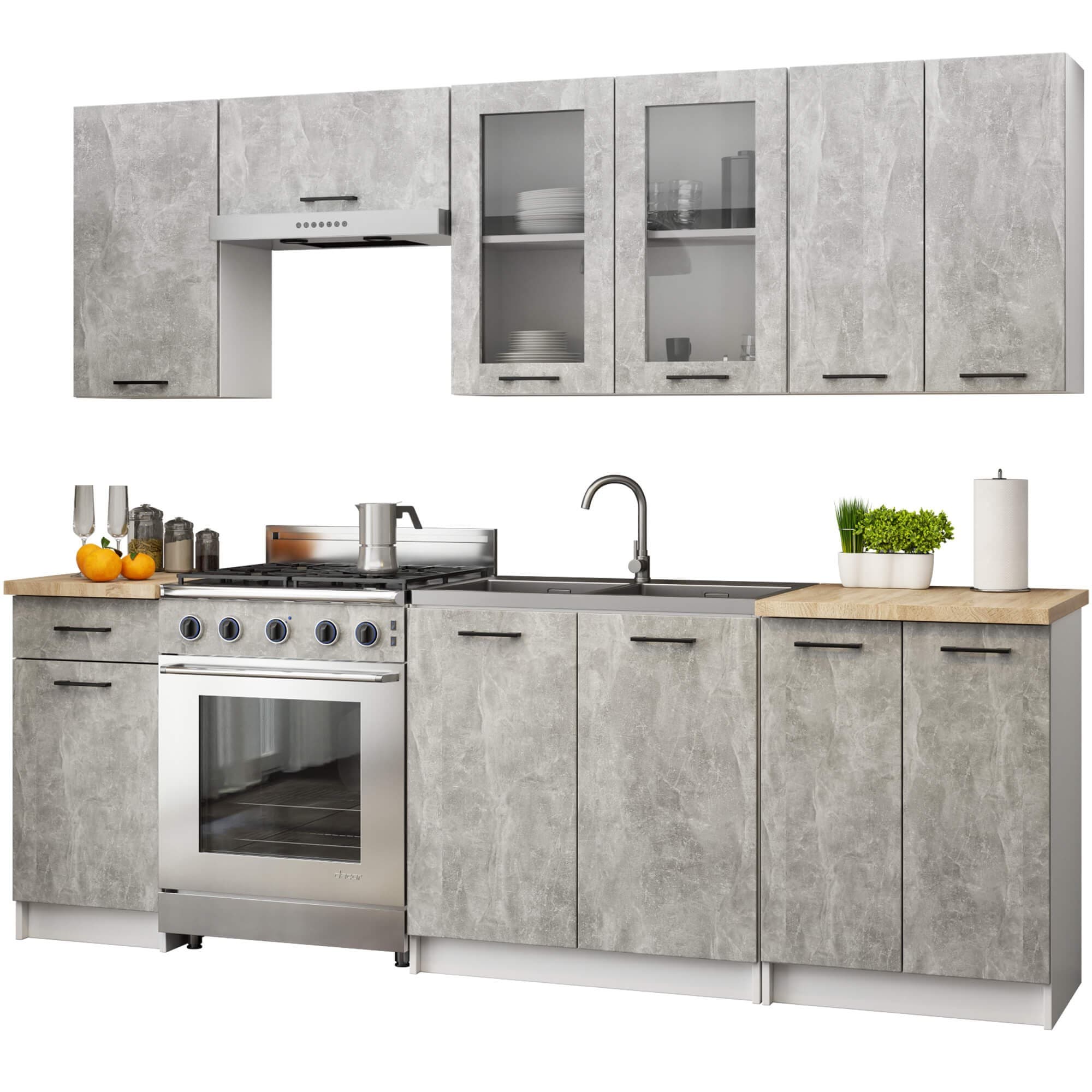 Kuchynská linka Olivie 2,4 m H720 presklená betón/dub sonoma