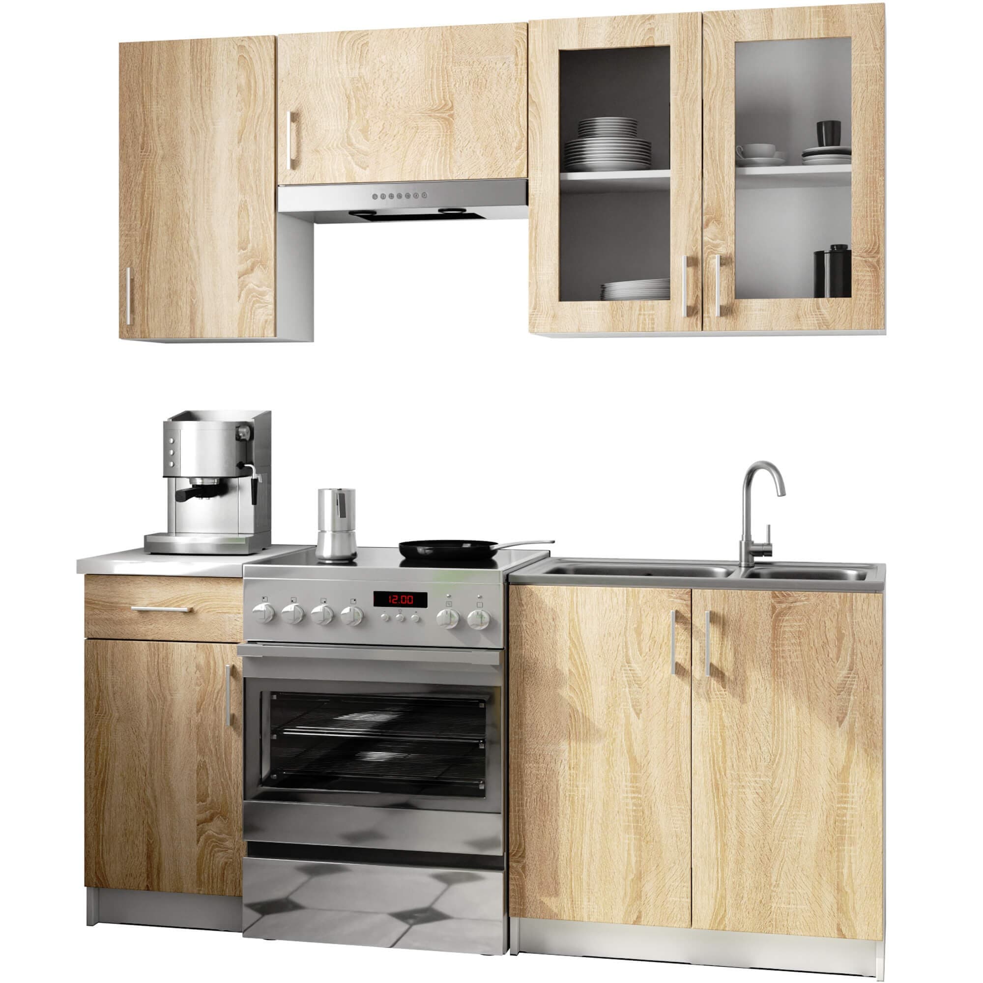 Kuchynská linka Olivie 1,8 m H720 presklená biela/dub sonoma