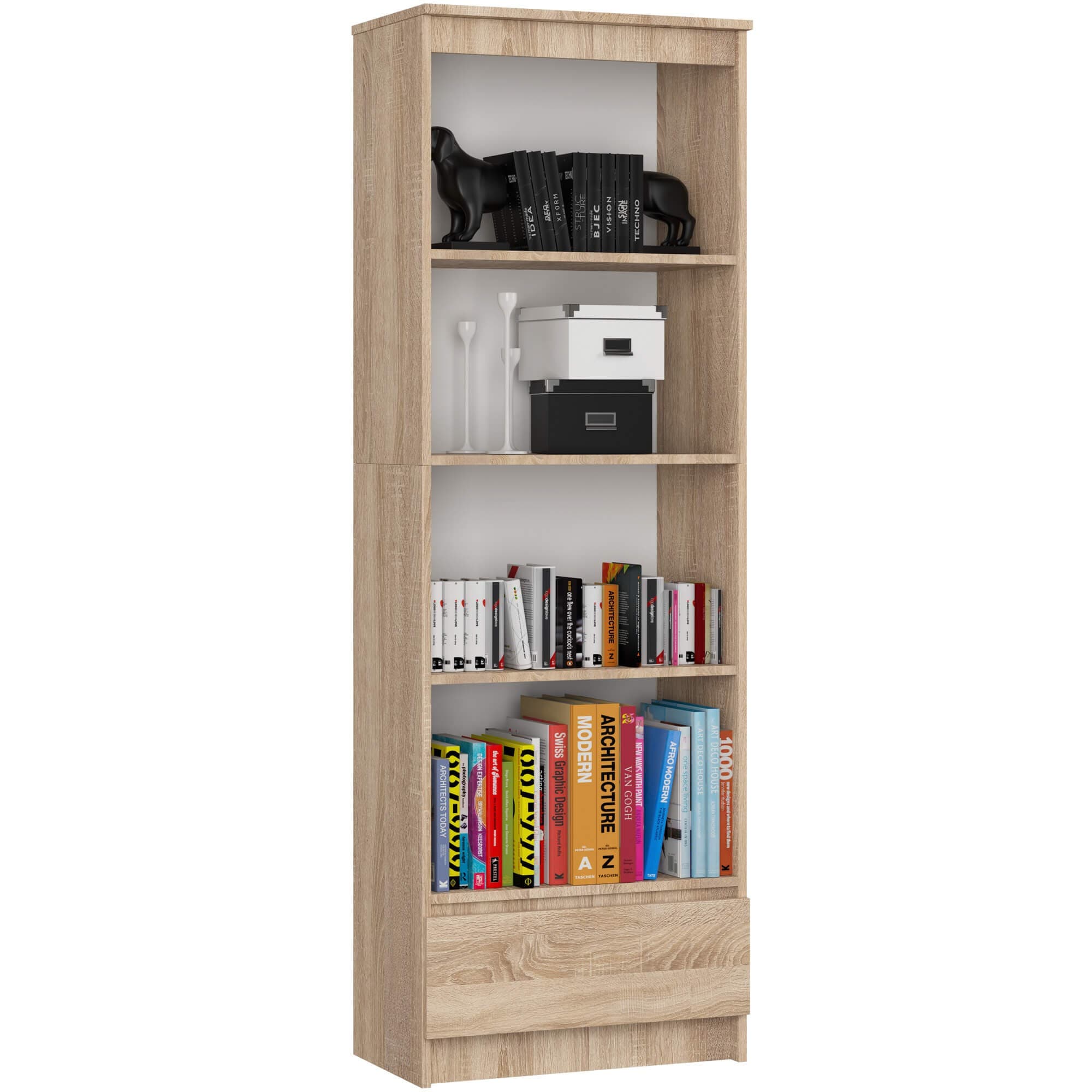 Kancelársky regál Rexa 60 cm 1 zásuvka a 4 police dub sonoma