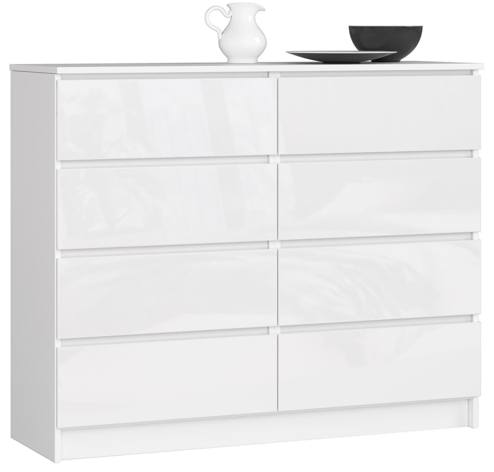 Komoda Kuba 120 cm 8 zásuviek biela lesk