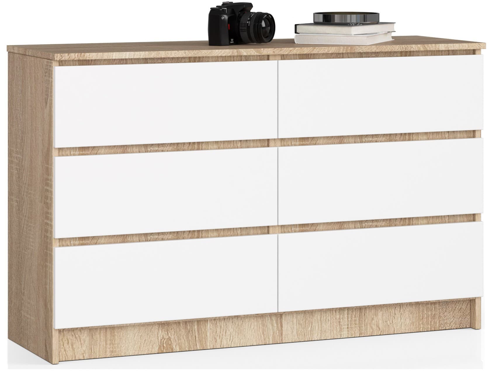 Komoda Kuba 120 cm 6 zásuviek dub sonoma/biela 1