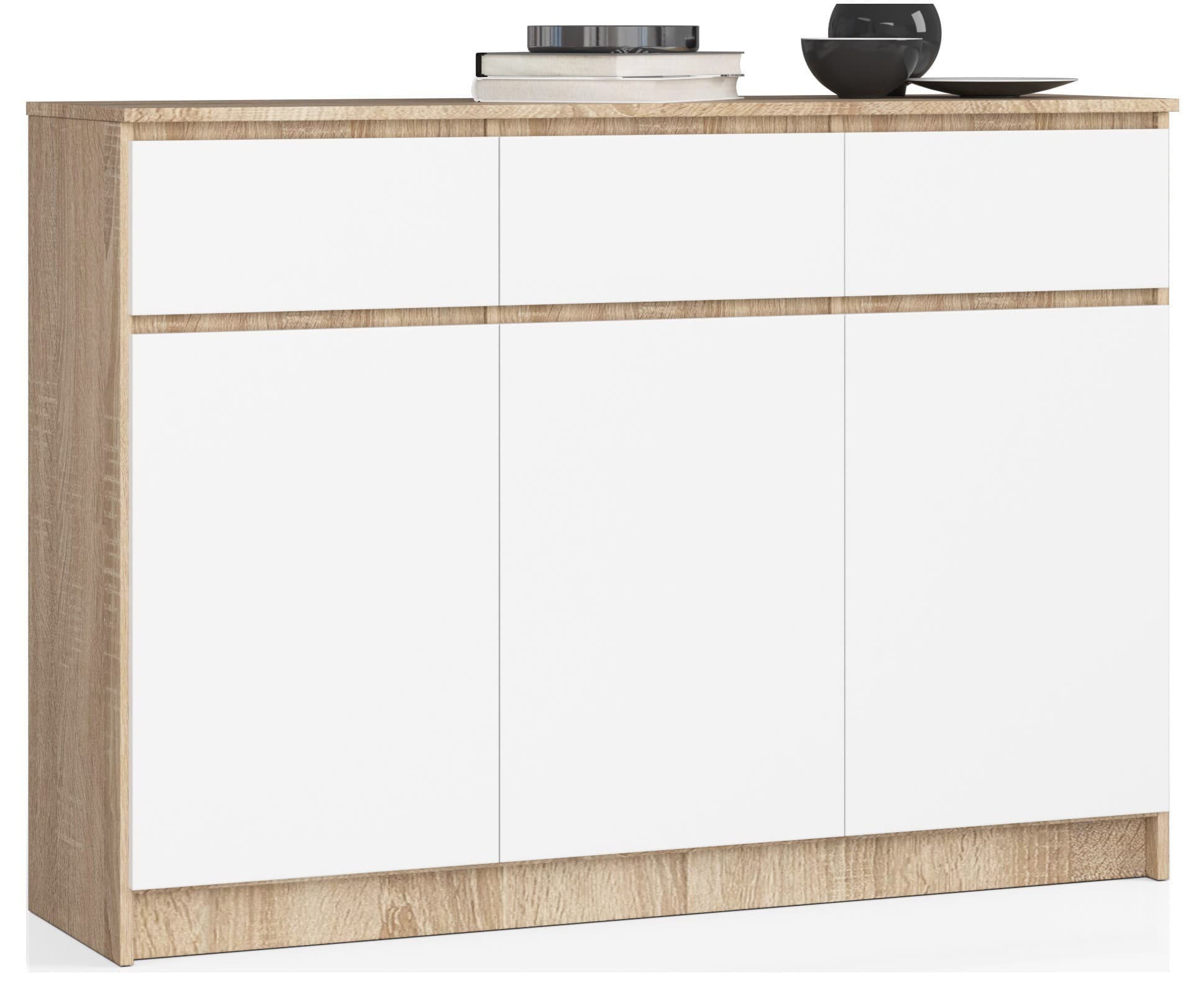 Komoda Karolína 140 cm 3 skrinky a 3 zásuvky dub sonoma/biela 1