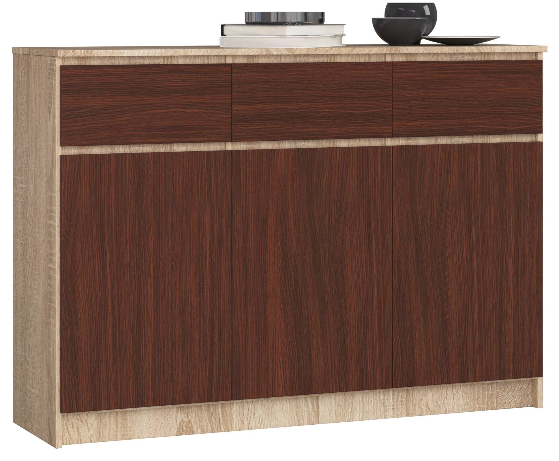 Komoda Karolína 140 cm 3 skrinky a 3 zásuvky / dub sonoma/wenge 1
