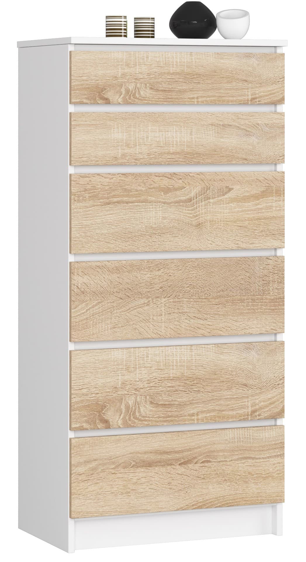 Komoda Kuba 60 cm - 6 zásuviek biela/sonoma 1
