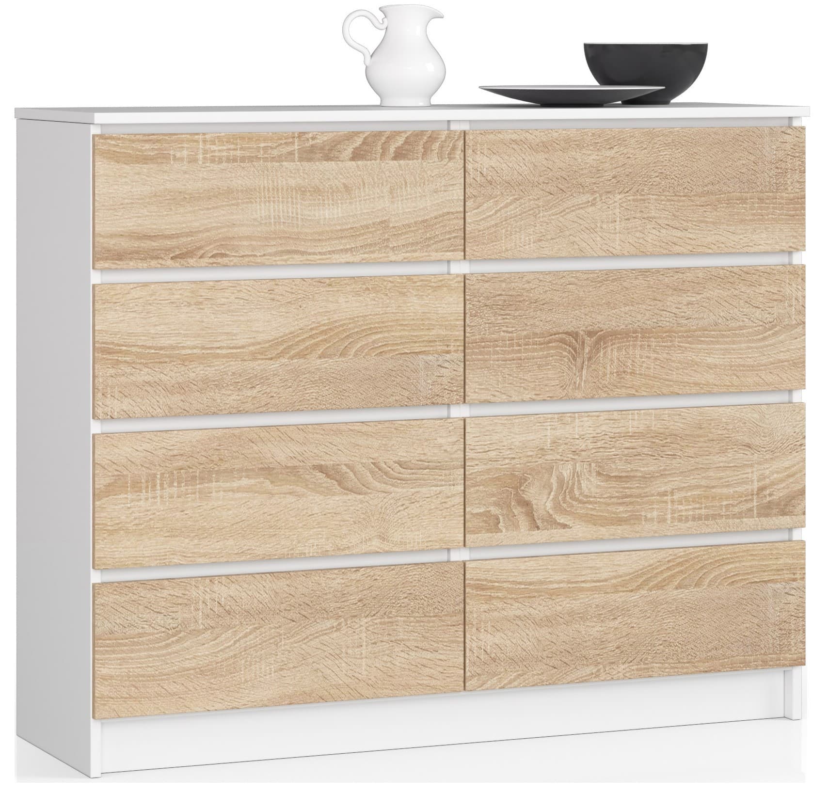 Komoda Kuba 120 cm 8 zásuviek biela/sonoma 1