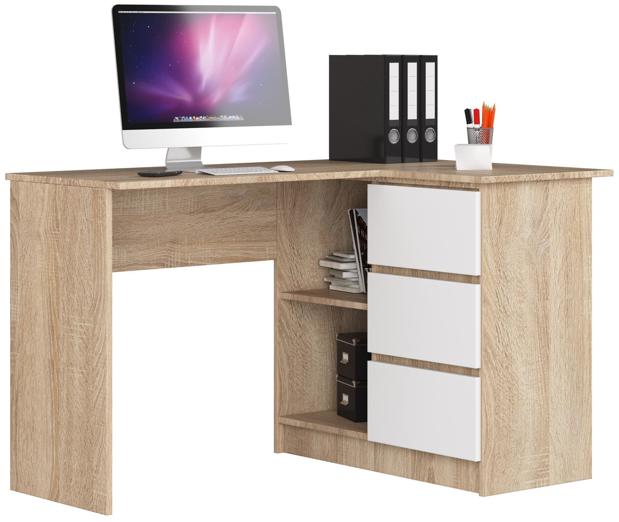 Rohový písací stôl B16 124 cm dub sonoma/biely pravý 1