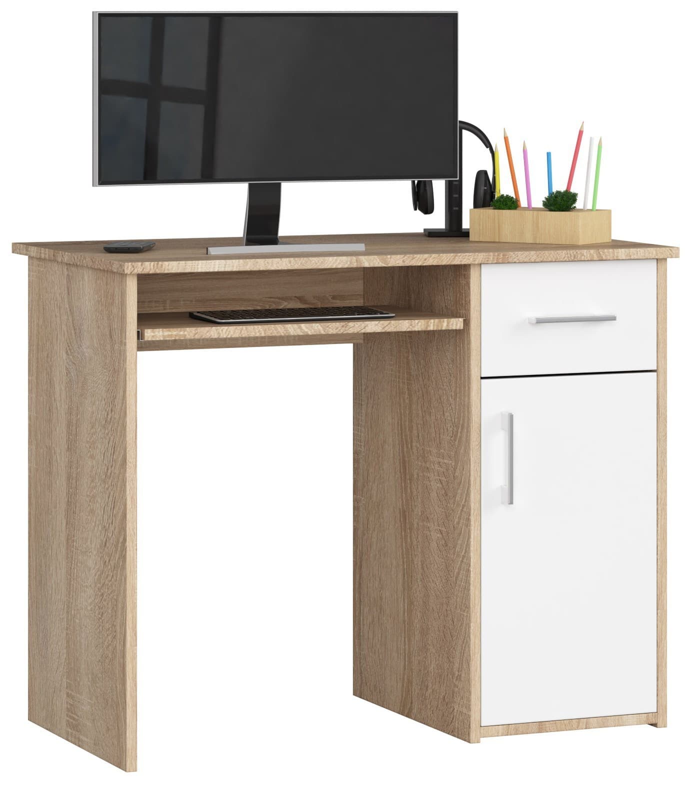 Volně stojící psací stůl Pin 90 cm dub sonoma/bílý 1