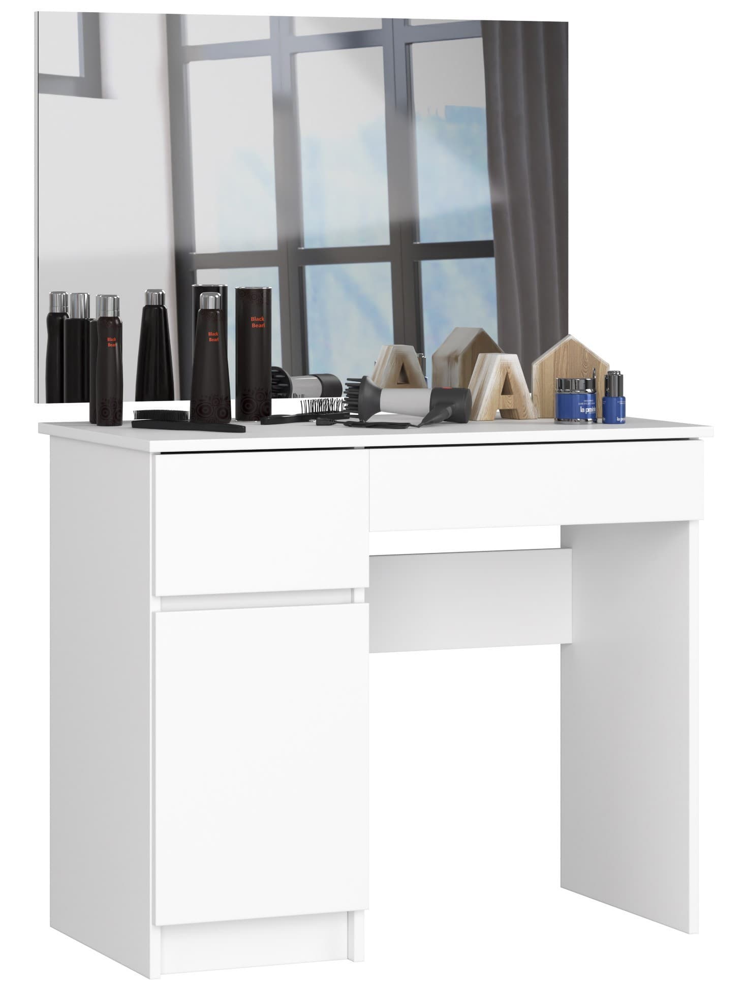 Kozmetický stolík so zrkadlom P-2 90x50 cm biely ľavý 1