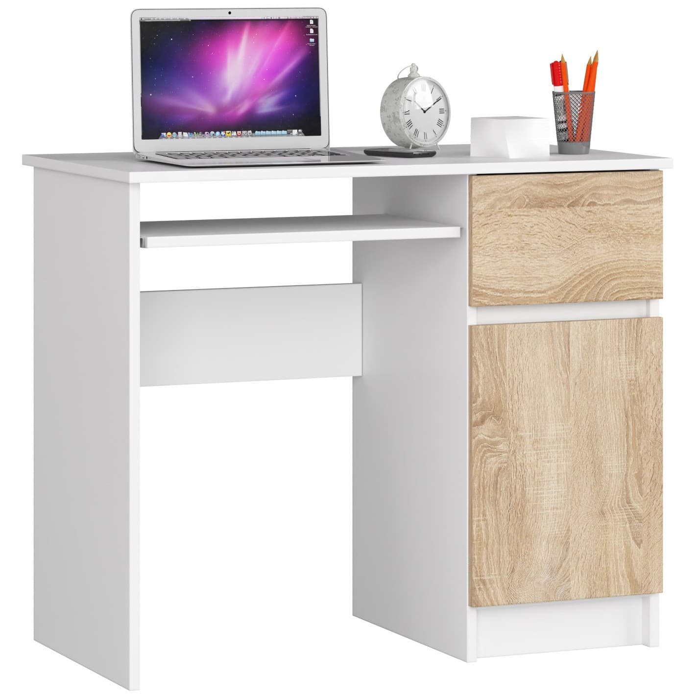 Písací stôl PIKSEL 90 cm biely/dub sonoma pravý