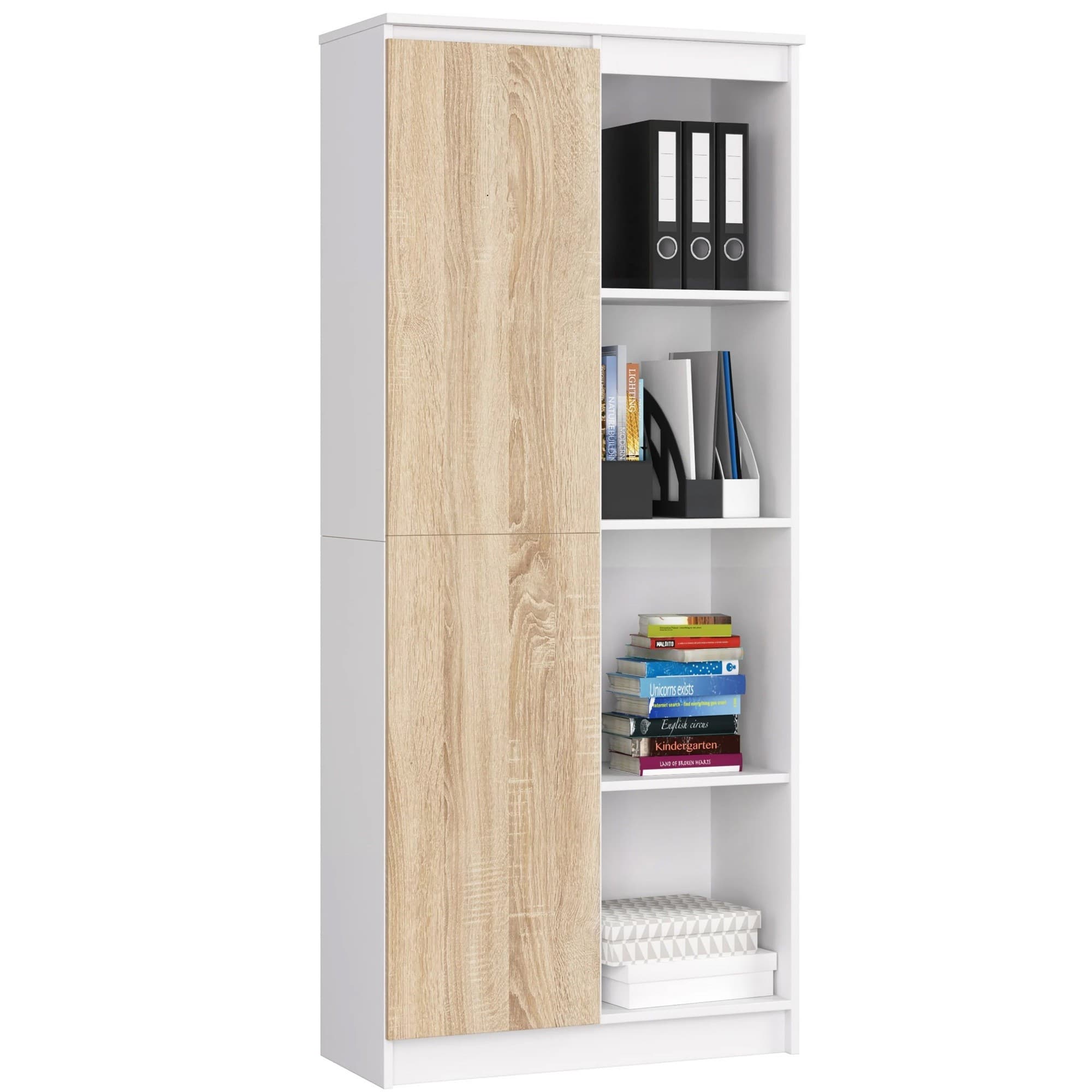 Regál Rexa 80 cm 1 skrinka a 4 police biely/sonoma