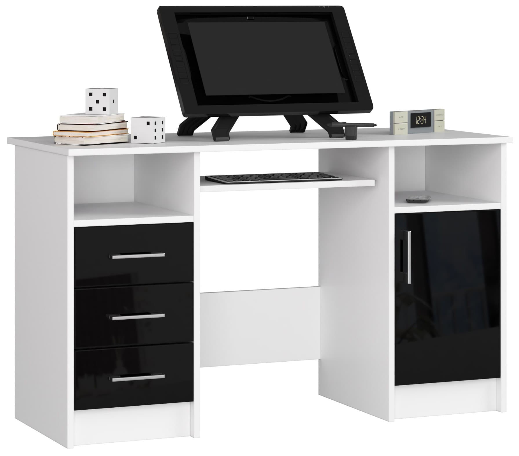 Volně stojící psací stůl Ana 124 cm bílý/černý lesk 1
