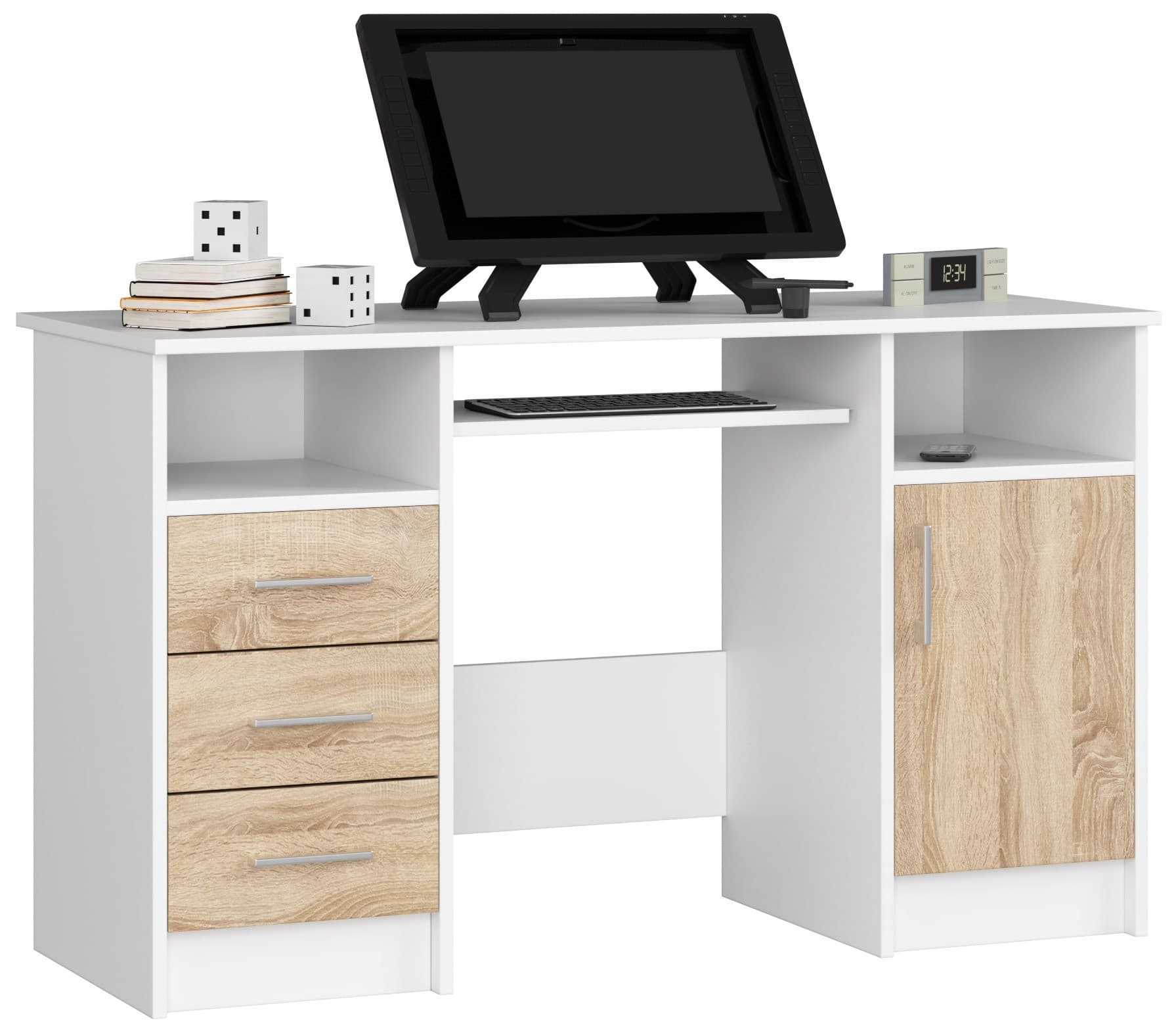 Volně stojící psací stůl Ana 124 cm bílý/dub sonoma