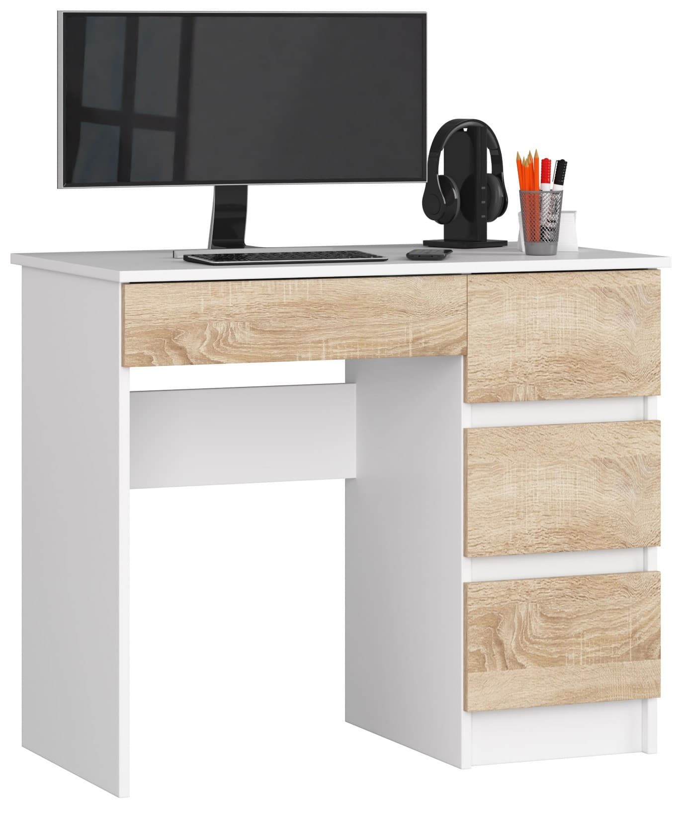 Písací stôl A-7 90 cm biely/dub sonoma pravý 1