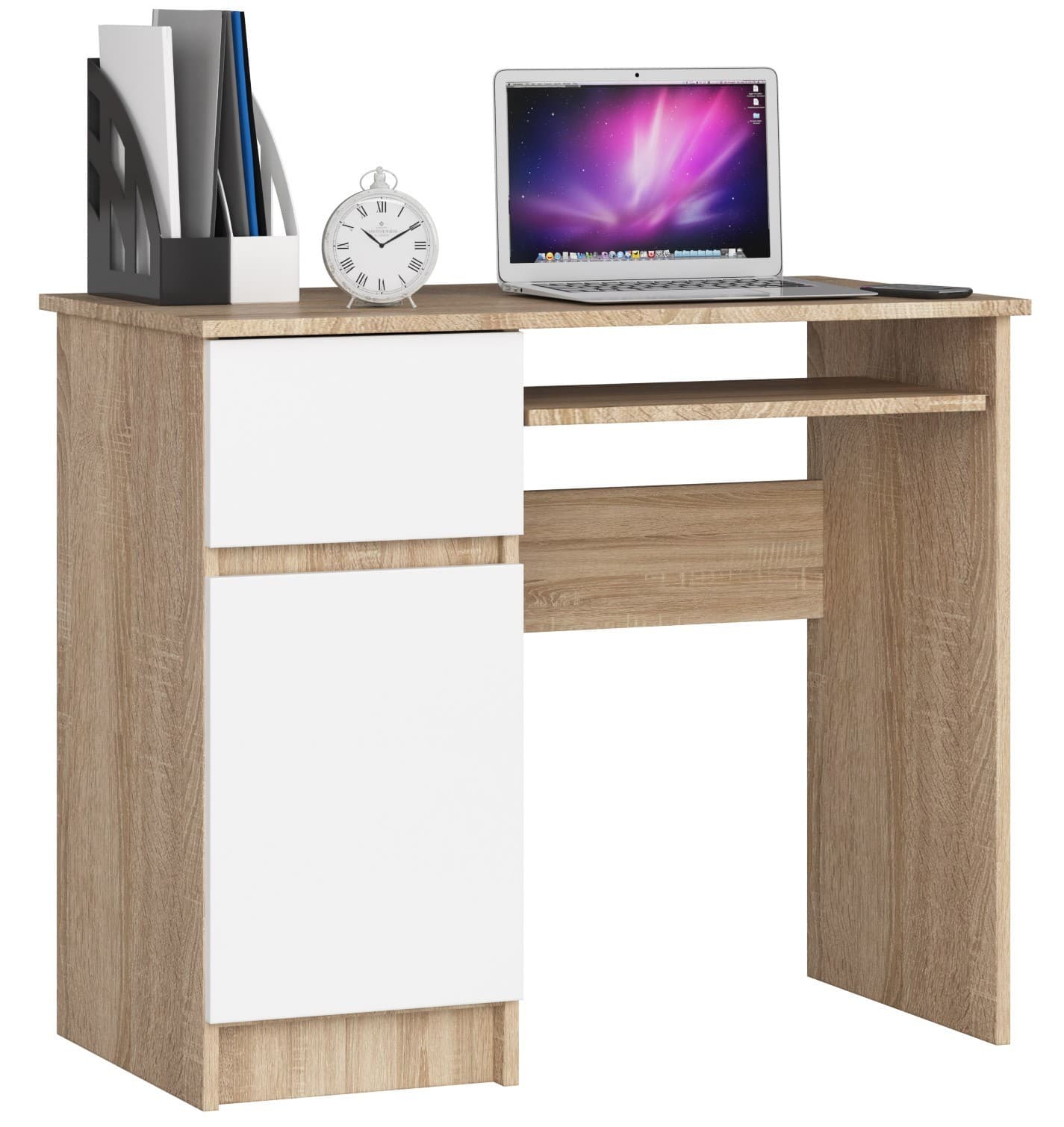 Psací stôl PIKSEL 90 cm dub sonoma/biely ľavý 1
