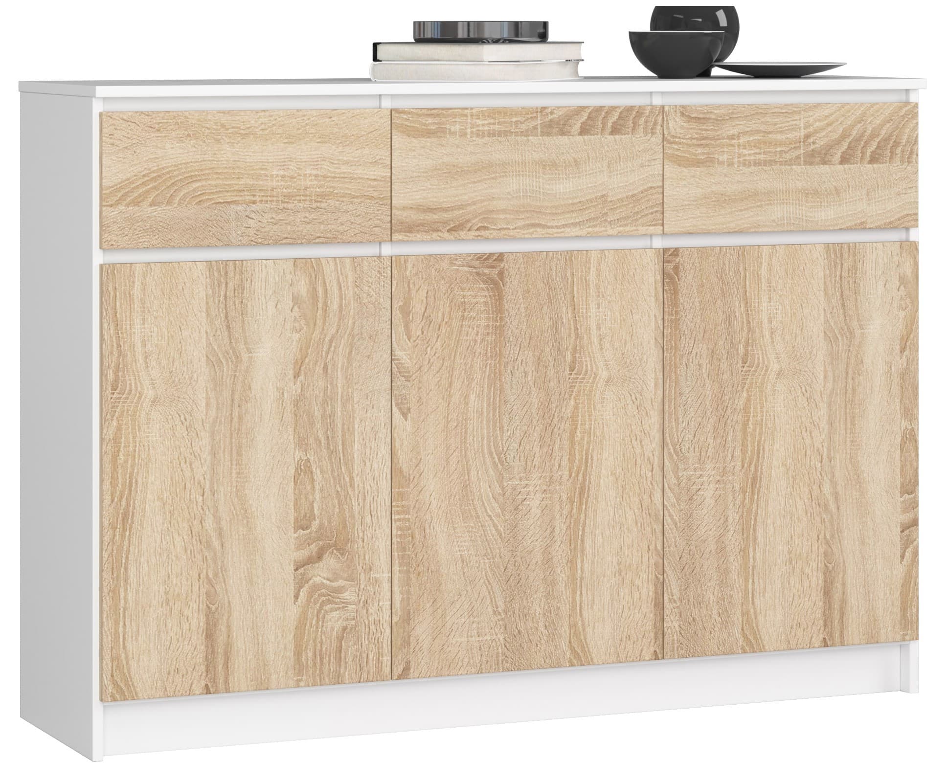 Komoda Karolína 140 cm 3 skrinky a 3 zásuvky biela/sonoma 1