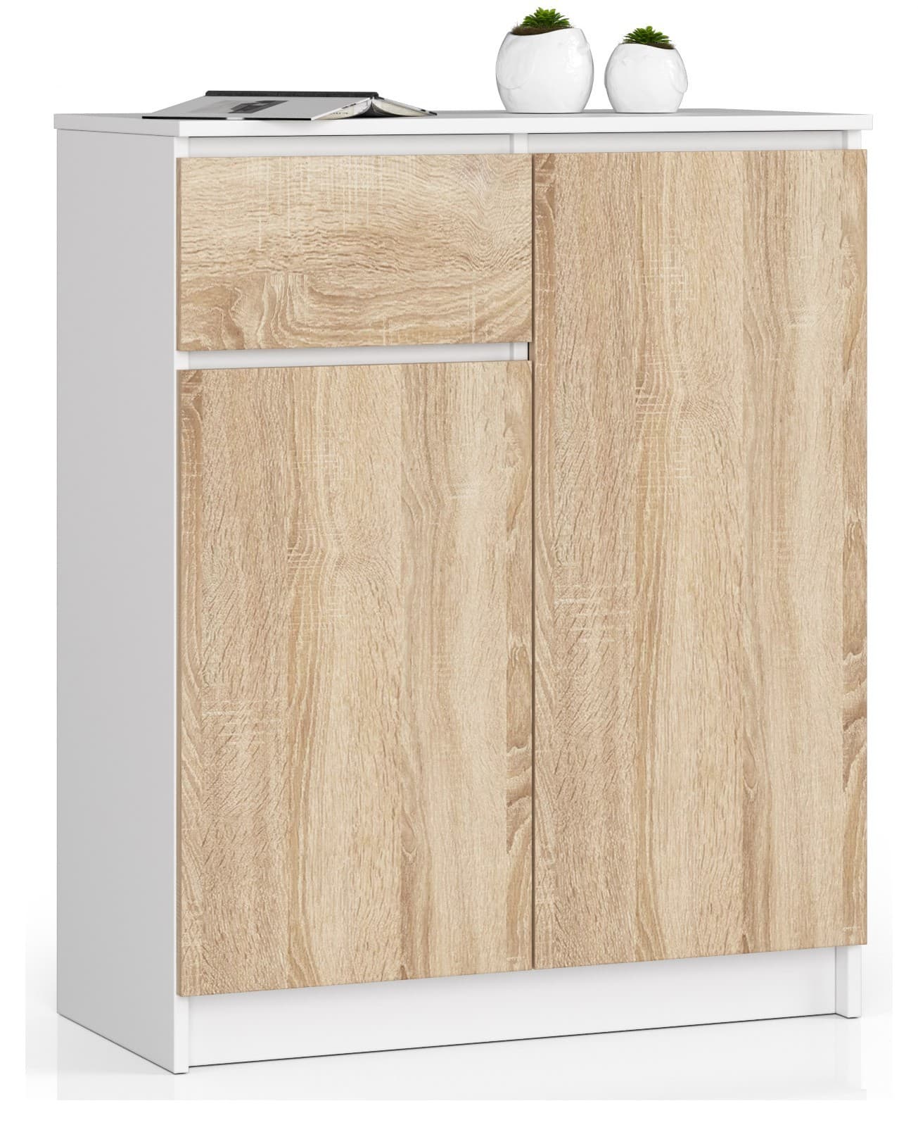 Komoda Kiara 80 cm 2 skrinky a 1 zásuvka biela/dub sonoma 1