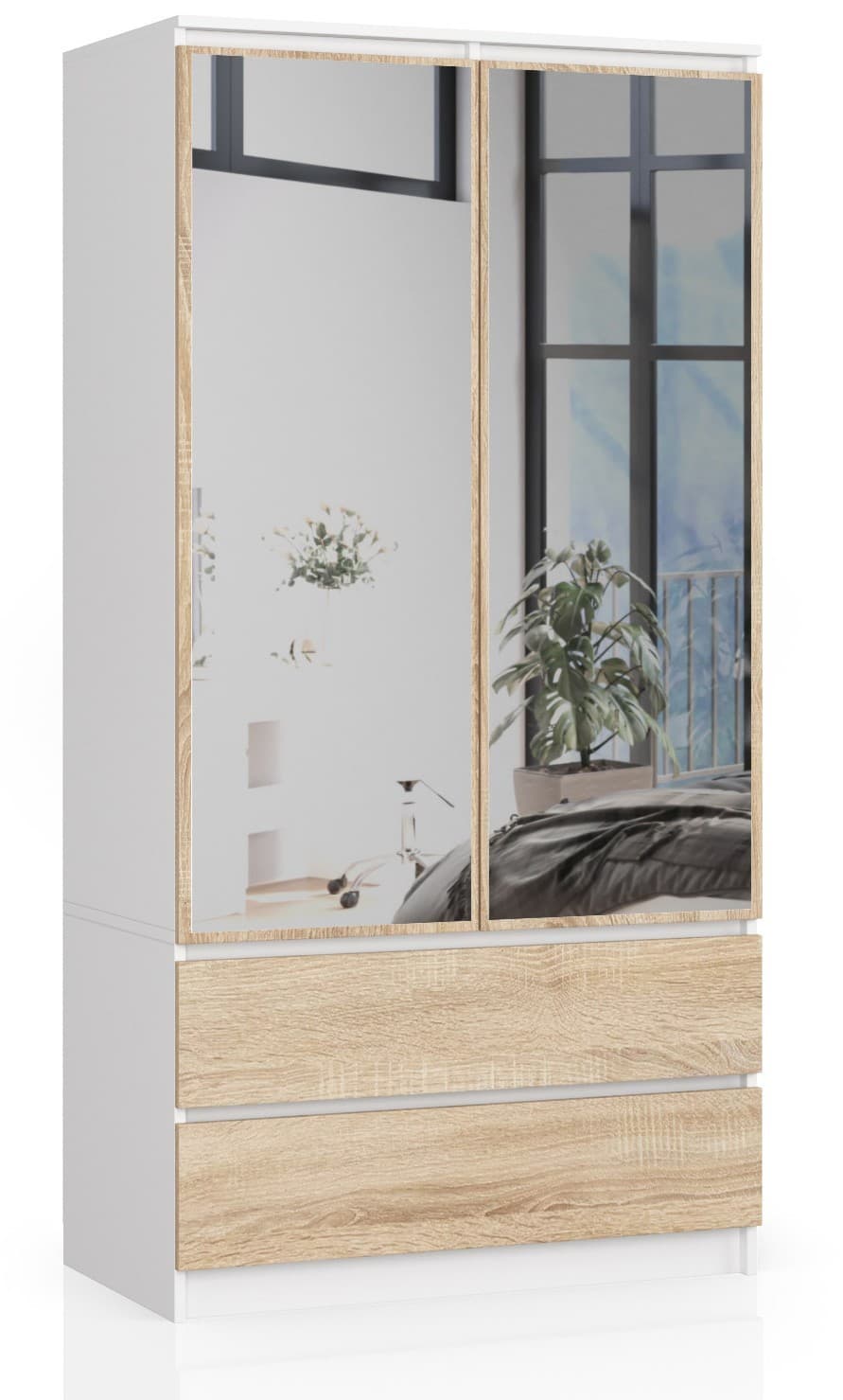 Šatníková skriňa Star so zrkadlom 90 cm biela/dub sonoma