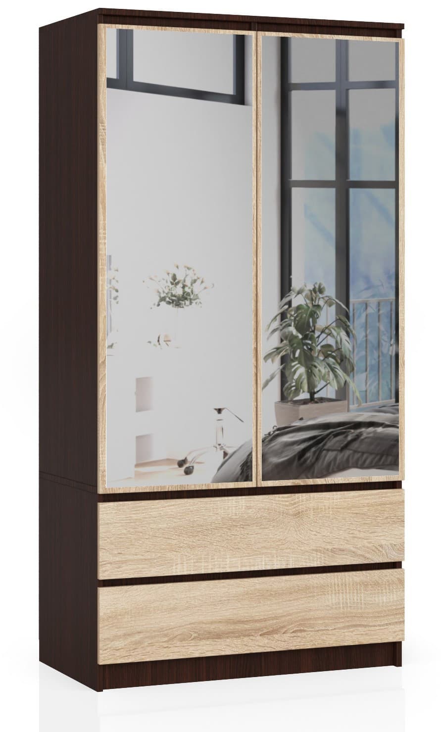 Šatníková skriňa Star so zrkadlom 90 cm wenge/dub sonoma 1