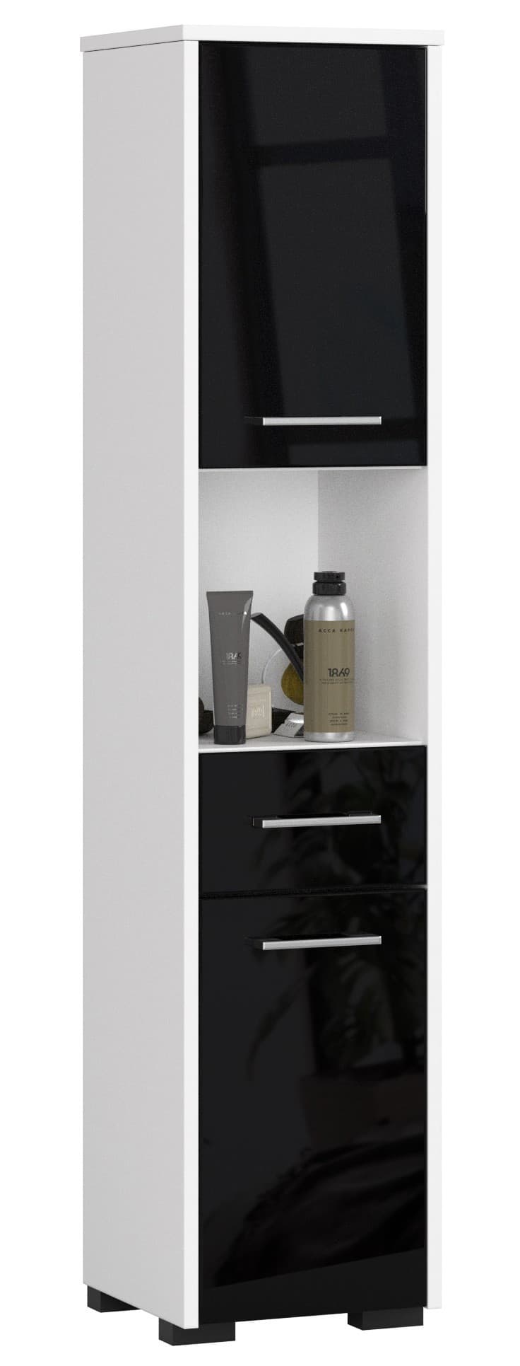 Kúpeľňová skrinka Fin II 30 cm biela/čierna lesk 1