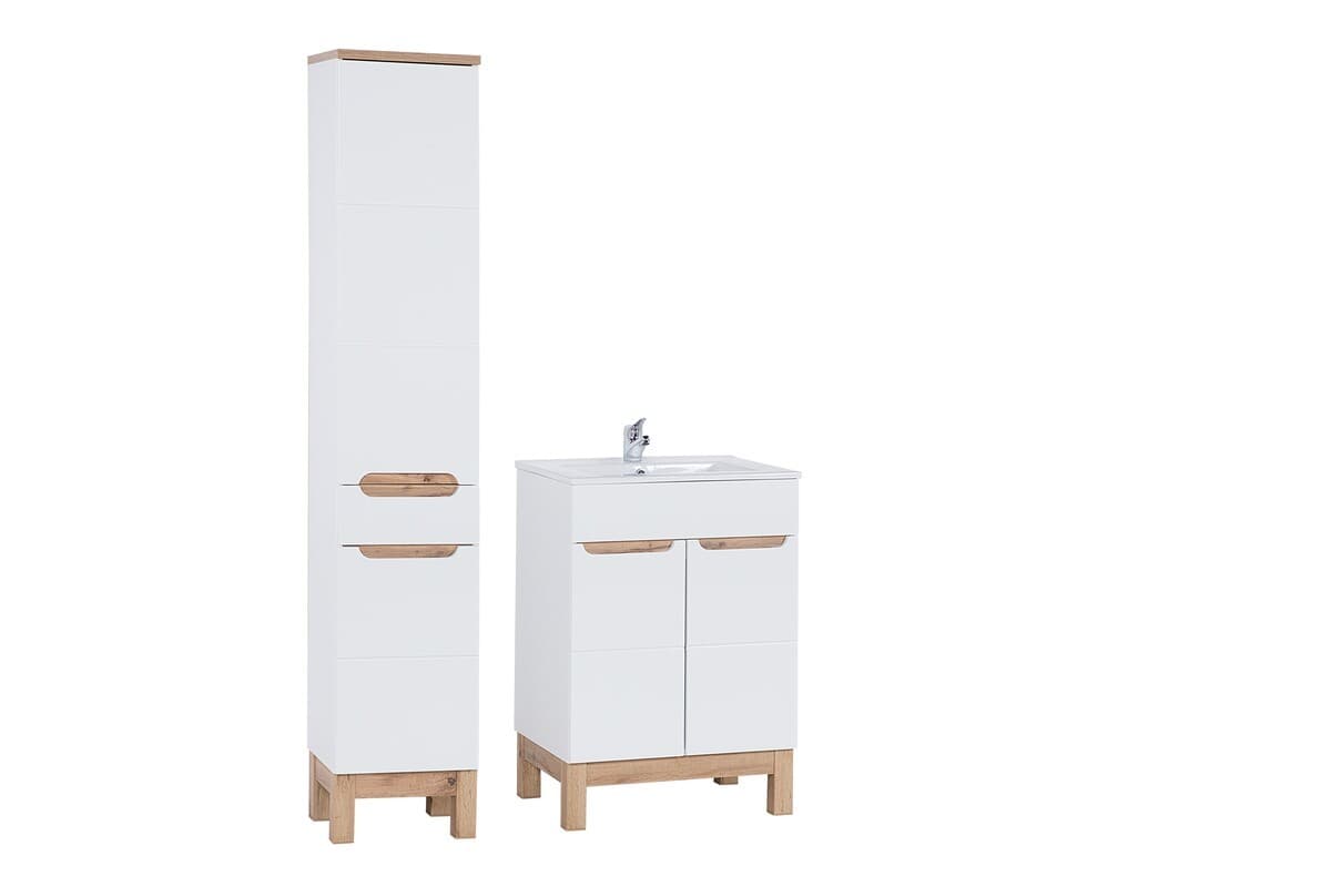 Kúpeľňová zostava Bali so zápustným umývadlom a skrinkami 60 cm biela/dub votan