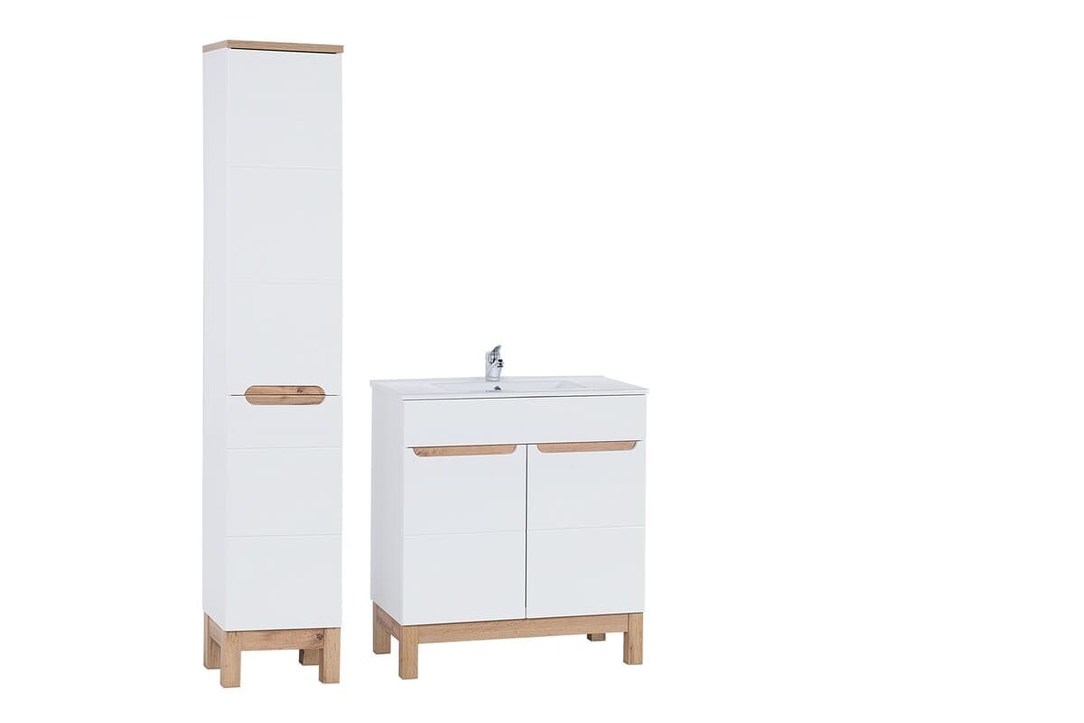 Kúpeľňová zostava Bali 80 cm so zápustným umývadlom a skrinkami biela/dub wotan 1