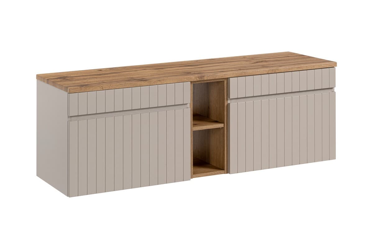 Závesná skrinka pod umývadlo Iconic s doskou 140 cm kašmír/dub Coast Evoke 1