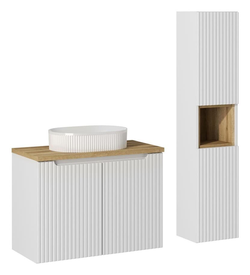 Kúpeľňová zostava Nova White 80 cm so skrinkami a umývadlom biela/dub evokujúci 1