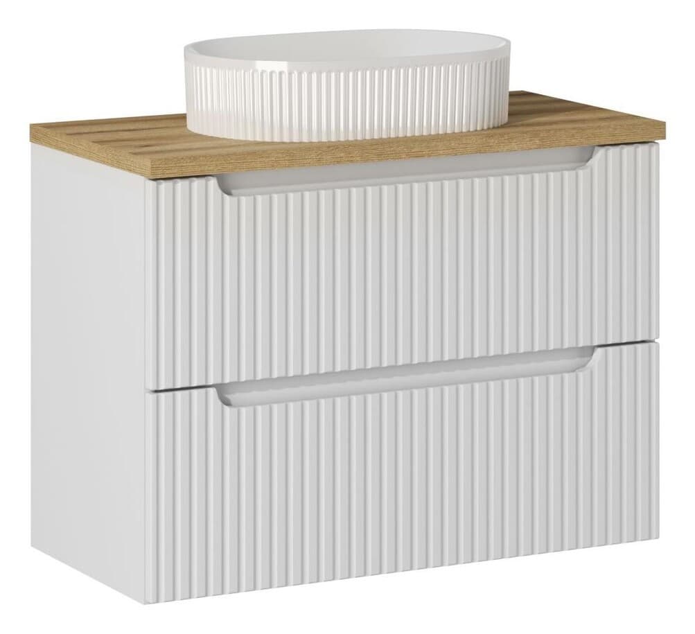 Závesná skrinka Nova White I s doskou a umývadlom 80 cm biela/dub coast evoke