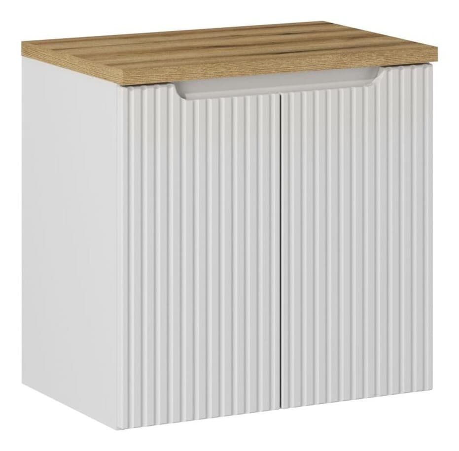 Závesná skrinka pod umývadlo Nova Biela II s doskou 60 cm biela/dubový dekor