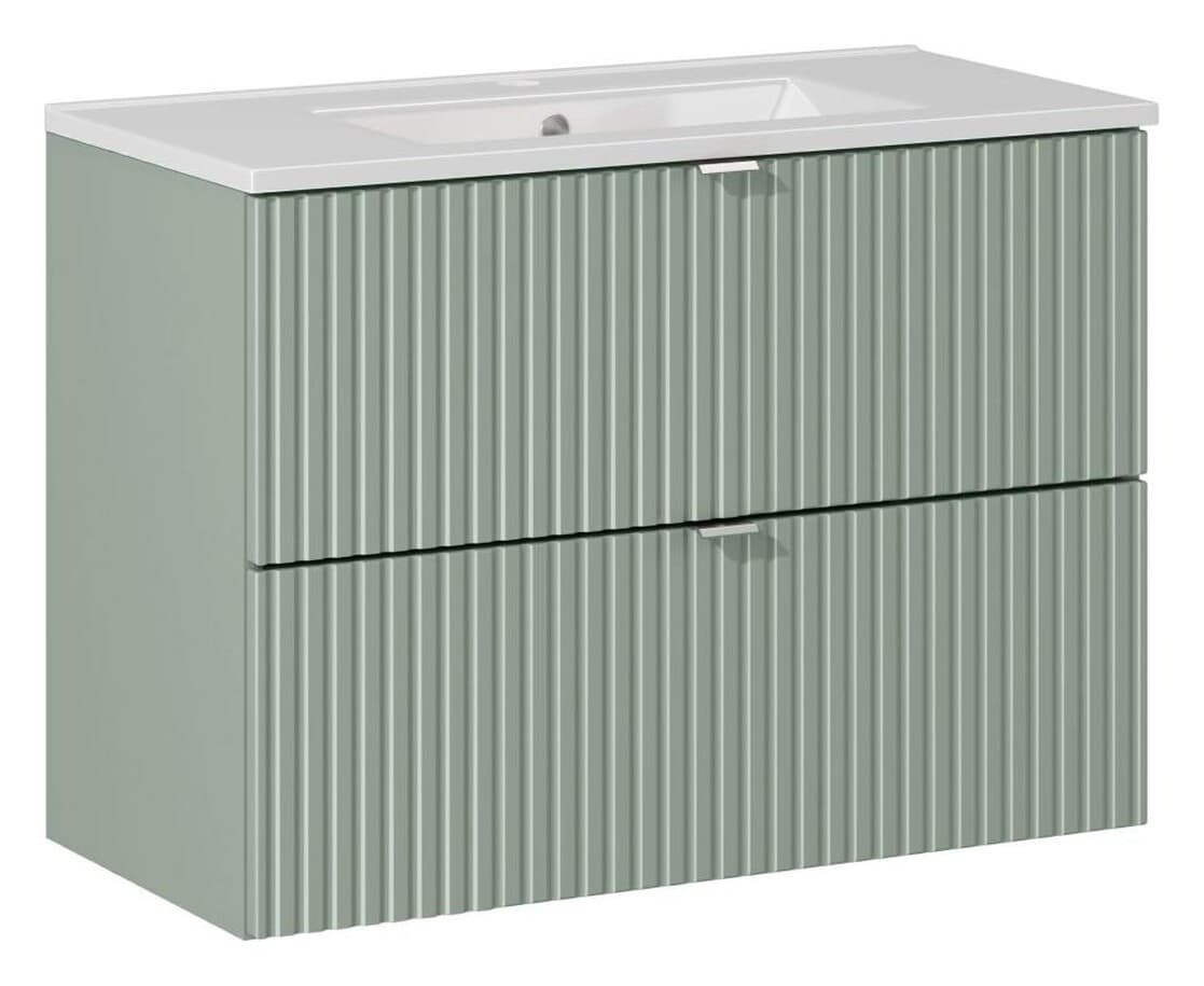 Závesná skrinka Line Reed Green so zápustným umývadlom 80 cm zelená/biela