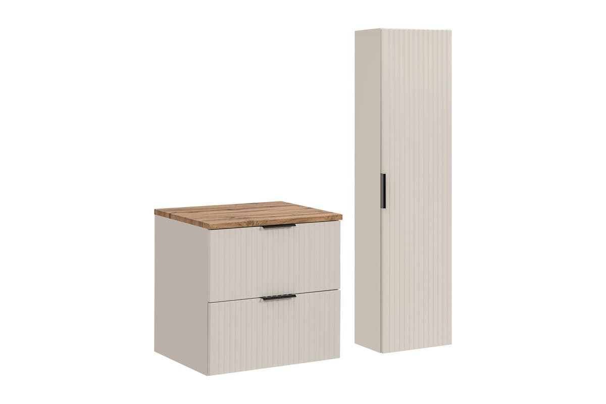 Kúpeľňová zostava Bella Cashmere so skrinkami 60 cm kašmírová/dub wotan 1