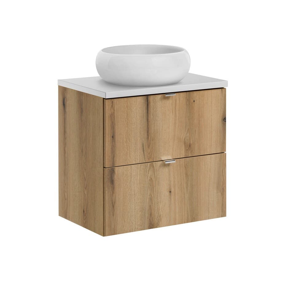 Závesná skrinka Nova Oak Wiki s doskou a umývadlom 60 cm dub evoke/biela 1