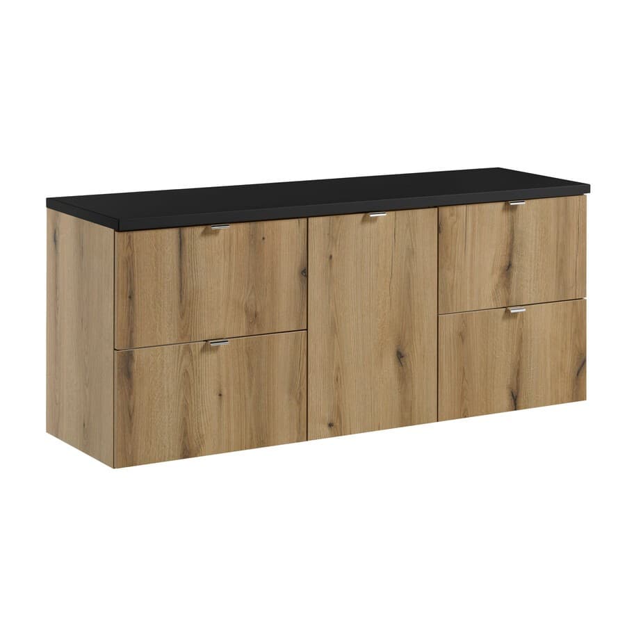 Závesná skrinka pod umývadlo Nova Oak s doskou 140 cm dub evoke/čierna