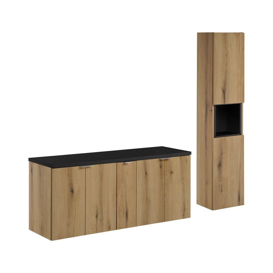 Kúpeľňová zostava Nova Oak II so skrinkami 140 cm dub evoke/čierna 1