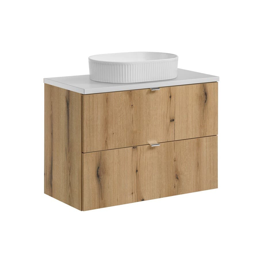 Závesná skrinka Nova Oak Beyond s doskou a umývadlom 80 cm dub coast evoke/biela 1