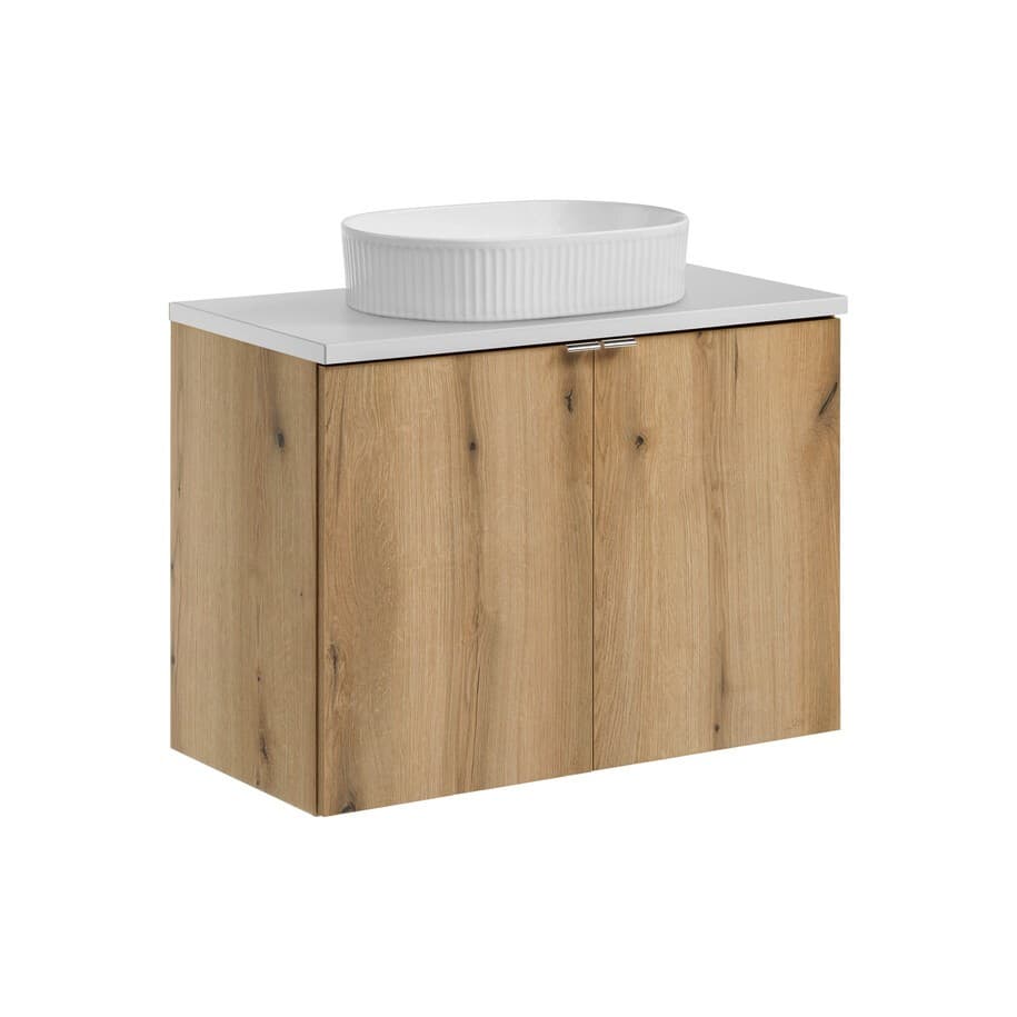 Závesná skrinka Nova Oak II s doskou a umývadlom 80 cm dub coast evoke/biela