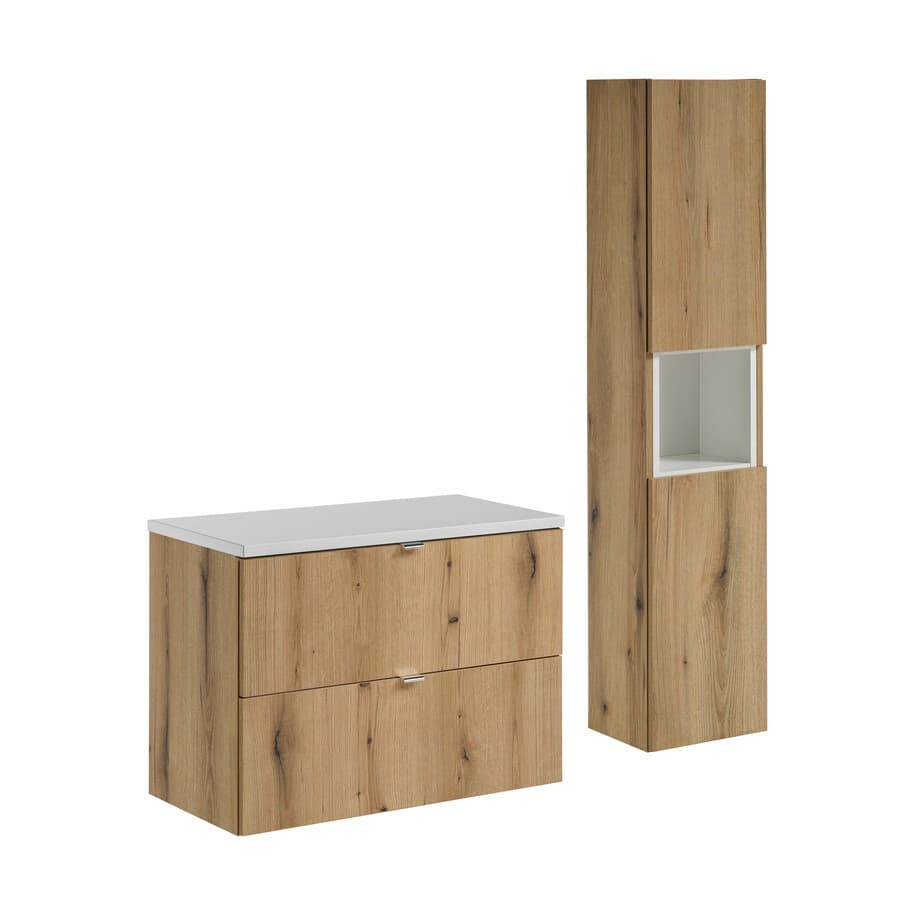 Kúpeľňová zostava Nova Dub I s doskou a skrinkami 80 cm dub evokujúci/biela