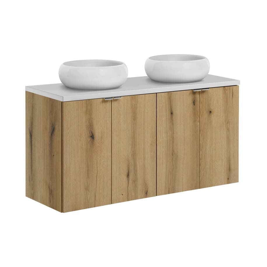 Závesná skrinka Nova Oak s doskou a umývadlom 120 cm dub coast evoke/biela