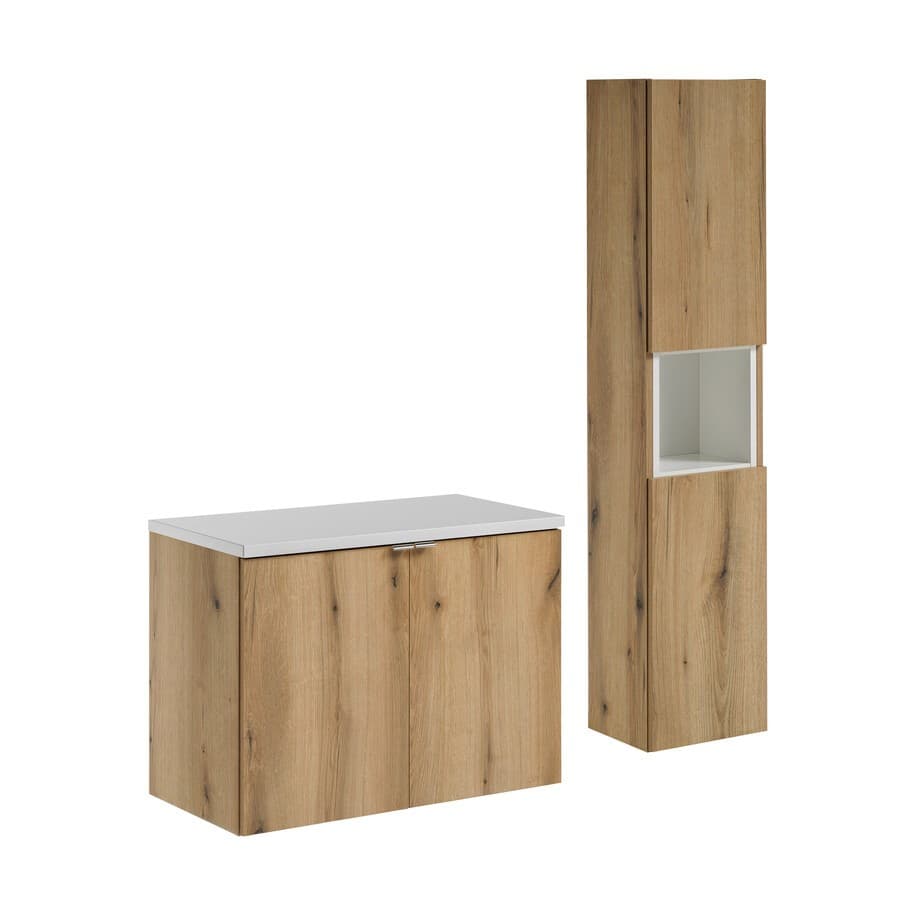 Kúpeľňová zostava Nova Oak II s doskou a skrinkami 80 cm dub evoke/biela 1