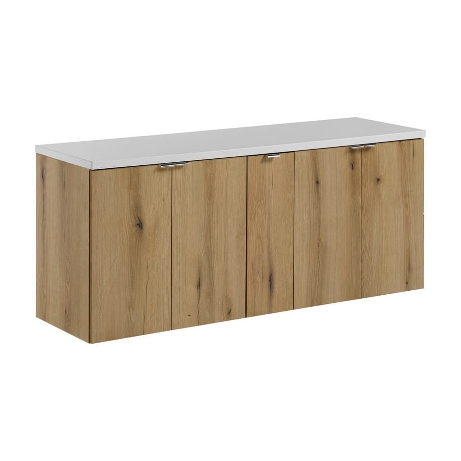 Závesná skrinka pod umývadlo Nova Oak s doskou 140 cm dub evoke/biela